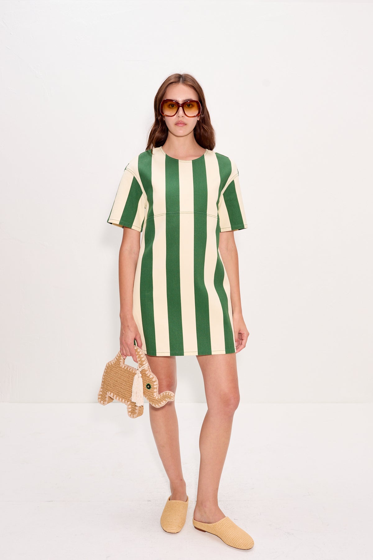 Sahara Short Sleeve Mini Dress In Gummy Green/Ecru
