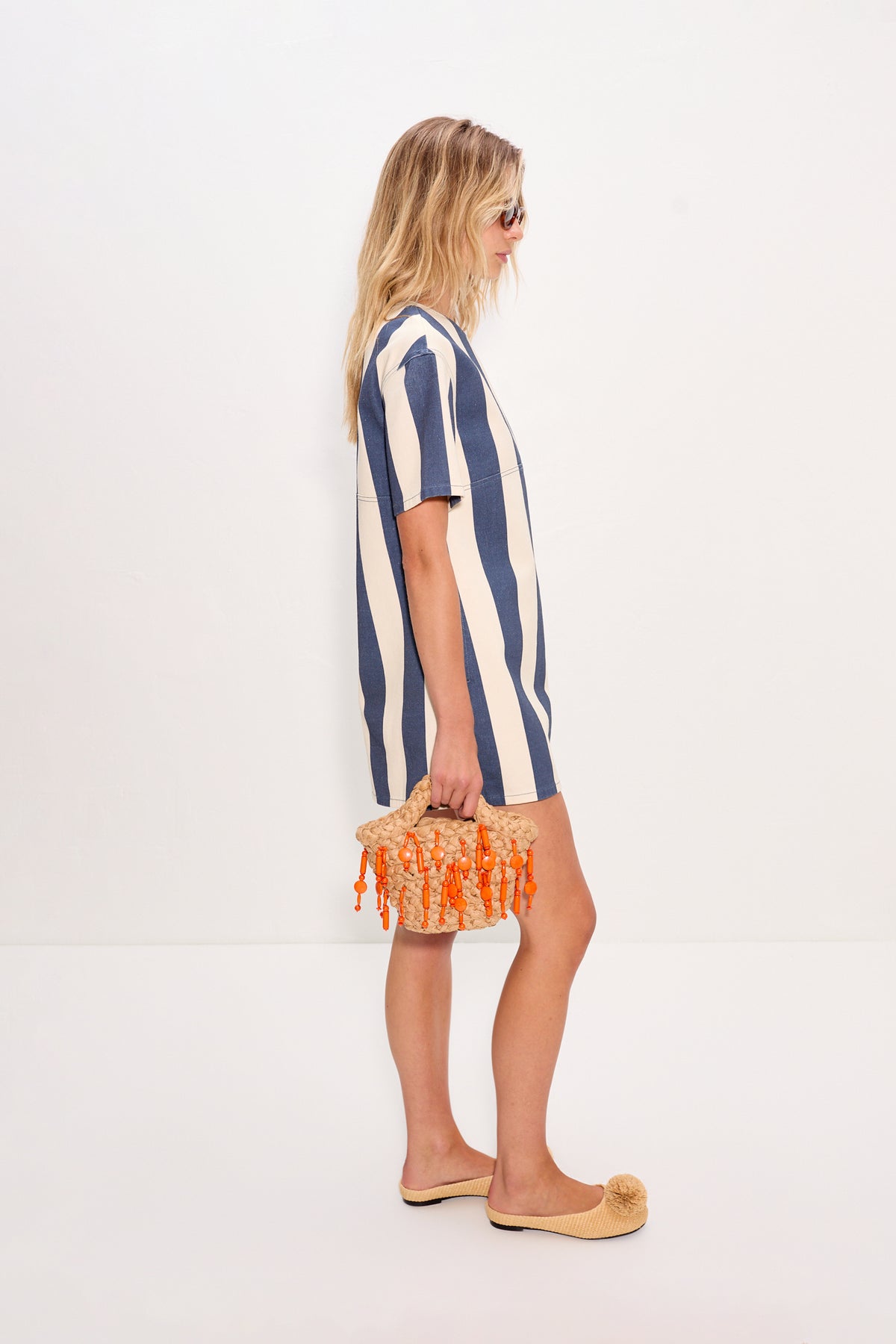 Sahara Short Sleeve Mini Dress In Navy/Cream