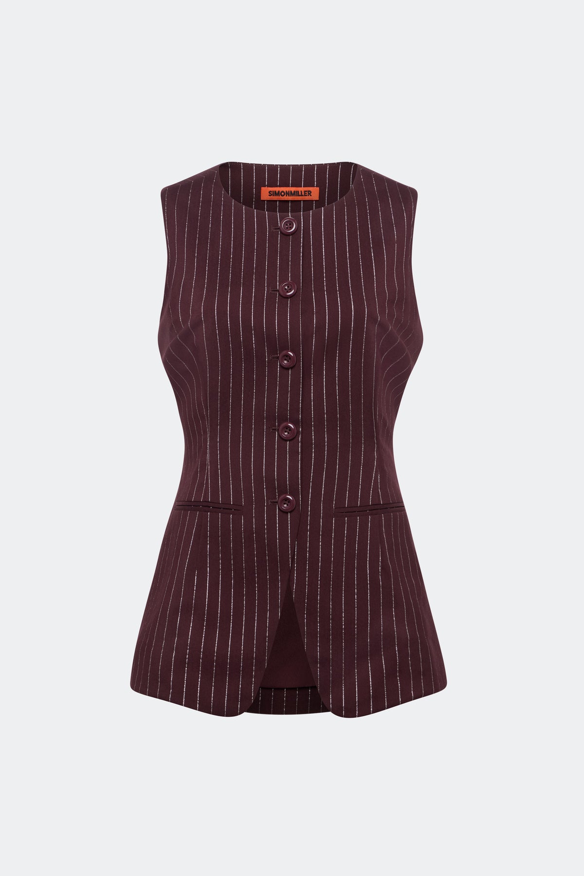 Del Mar Vest In Bordeaux Metallic Pinstripe