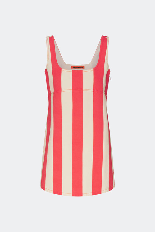 Sahara Mini Dress In Venetian Red Stripe Denim