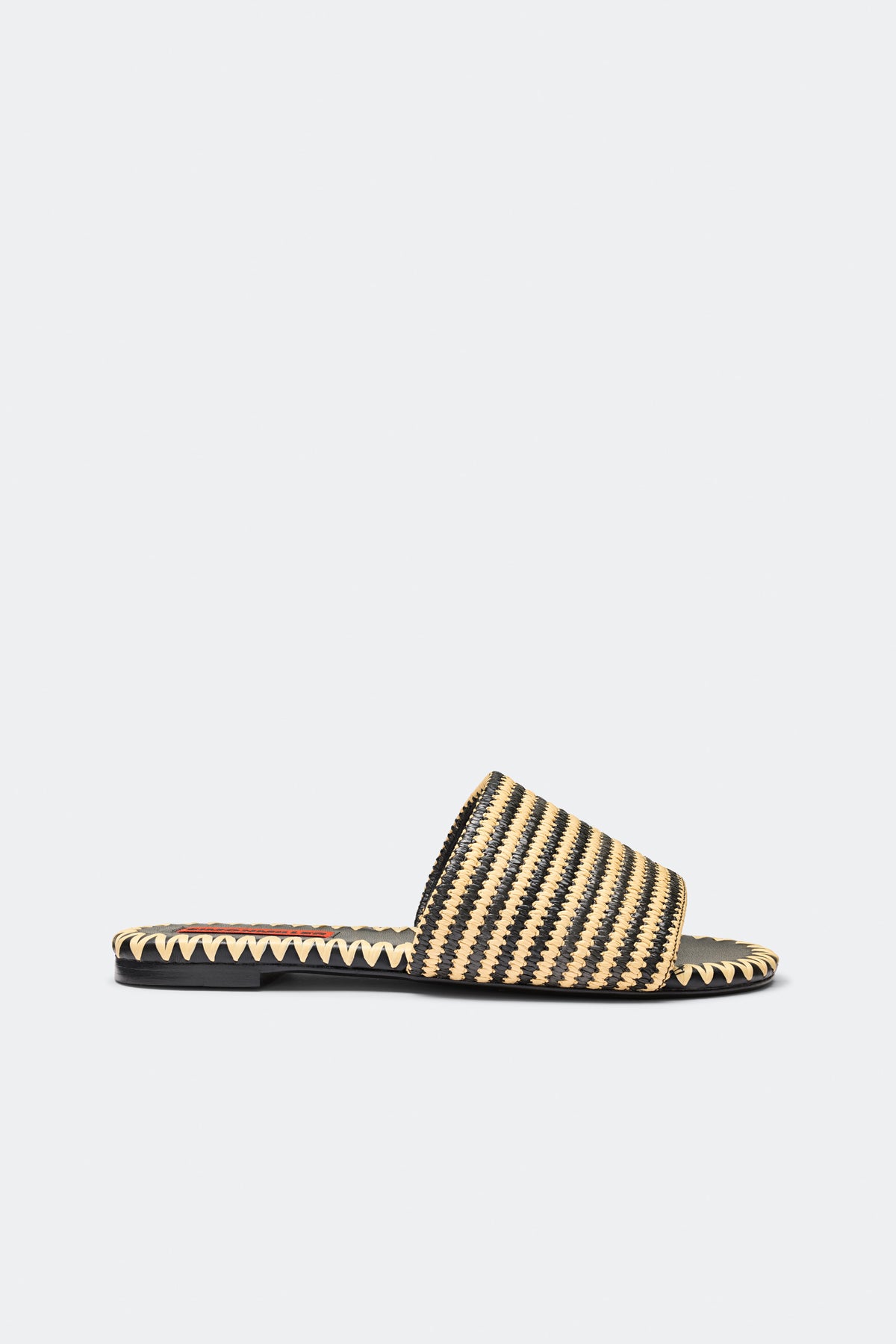 Stripe Raffia Salerno Sandal in Black/White Micro Stripe