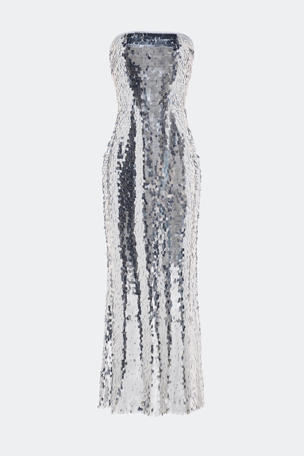 Sculpty Strapless Sequin Dress In Satellite Silver
