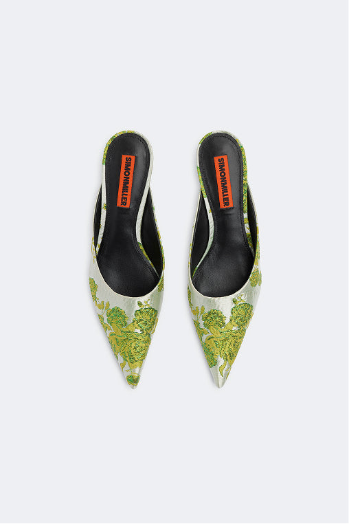Arrow Mule in Floral Green Jacquard