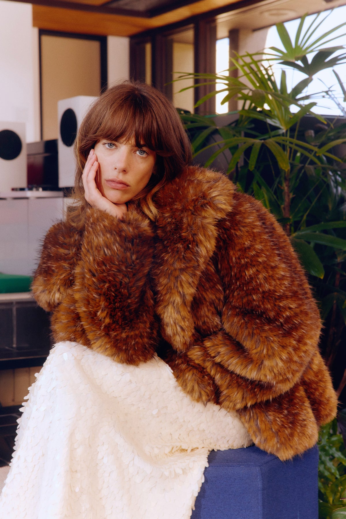 Knox Vegan Fur Coat In Tawny