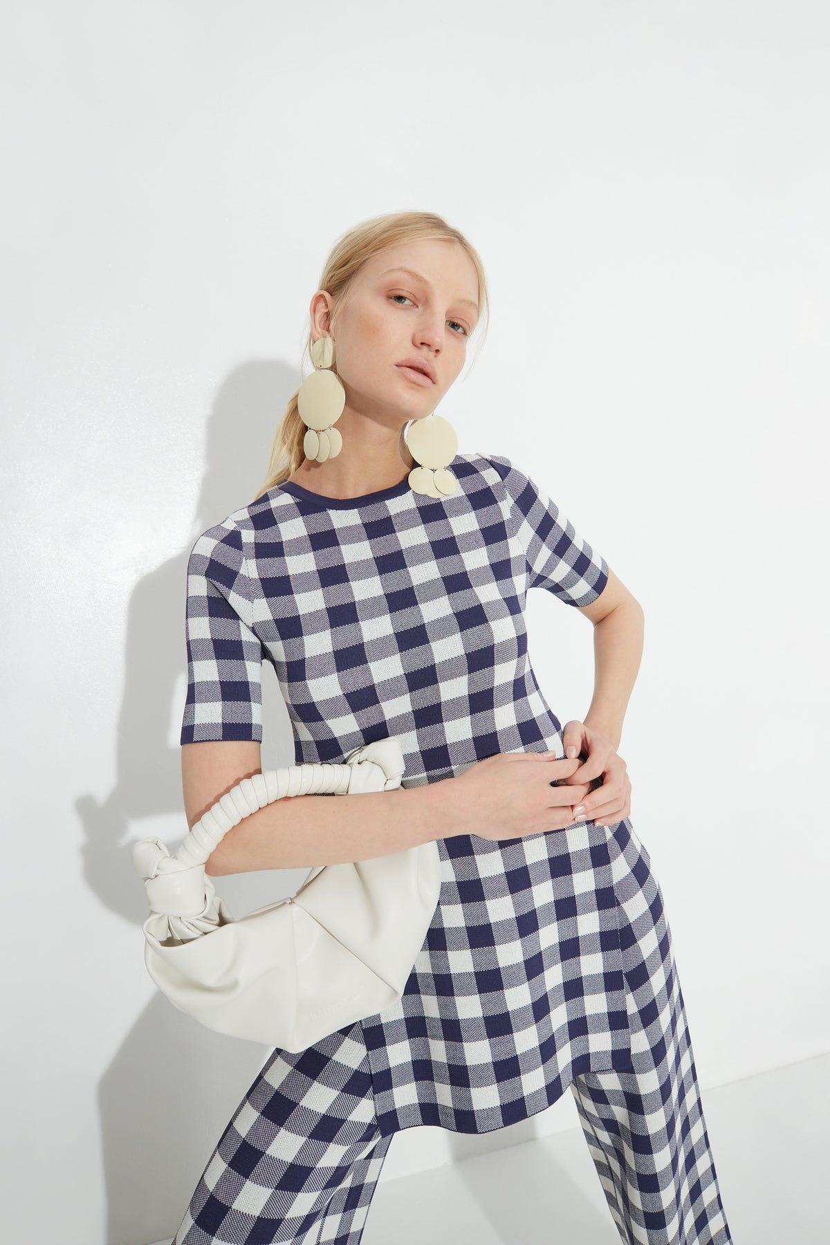 Knits By Canoga Short Sleeve Top in Ink Gingham