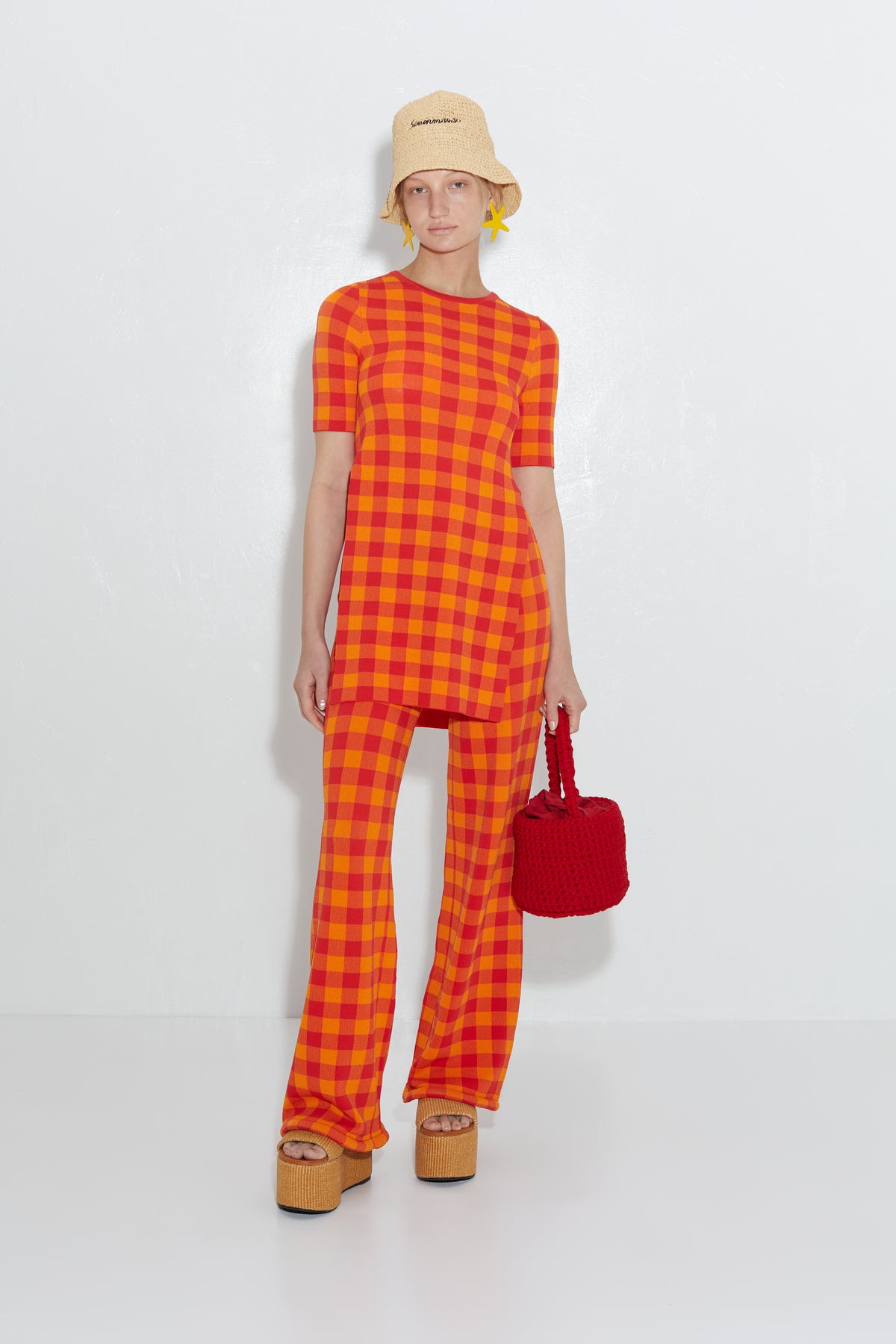 Knits By Canoga Short Sleeve Top in Retro Red Gingham
