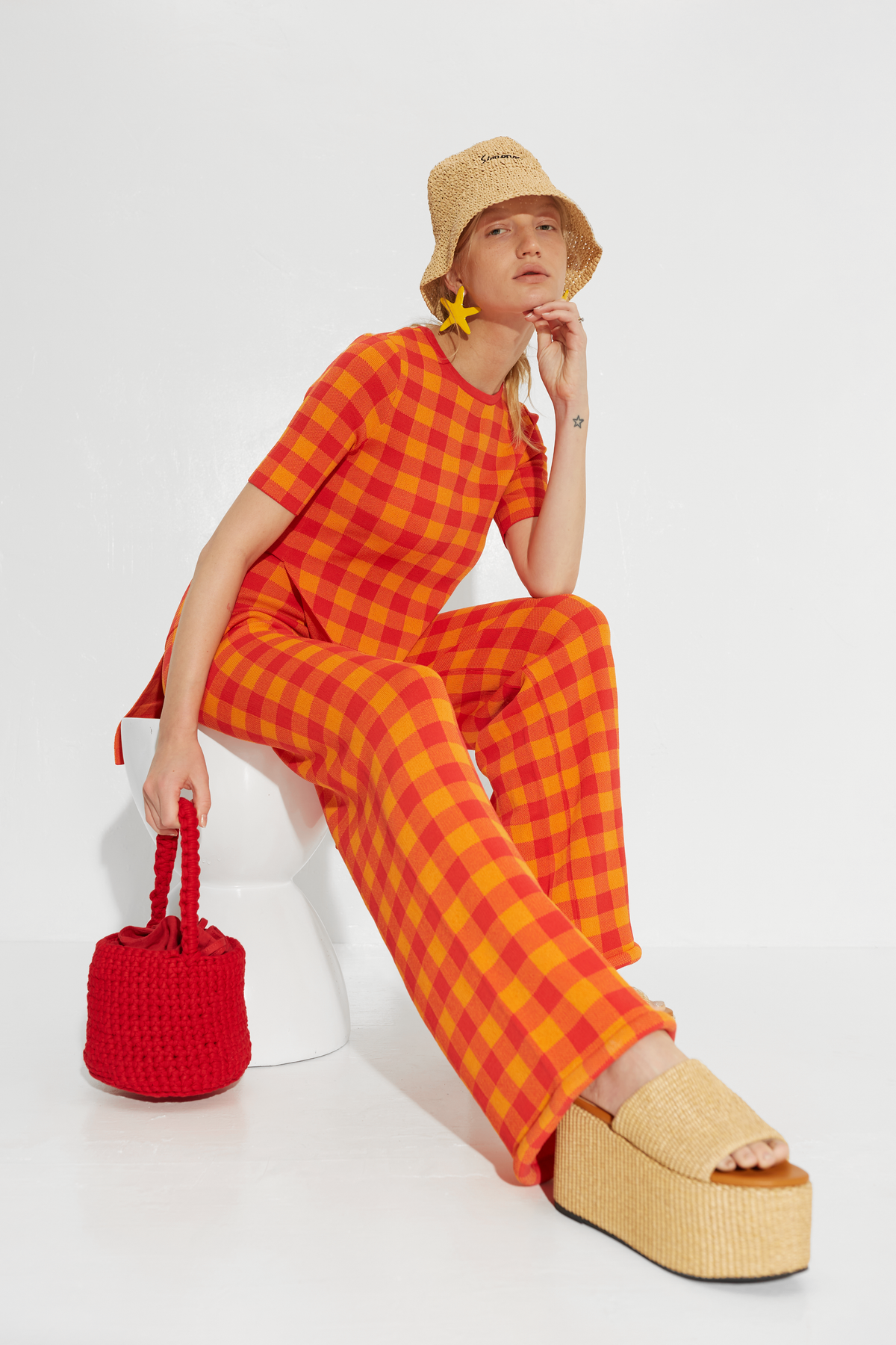 Knits By Jabber Pant in Retro Red Gingham