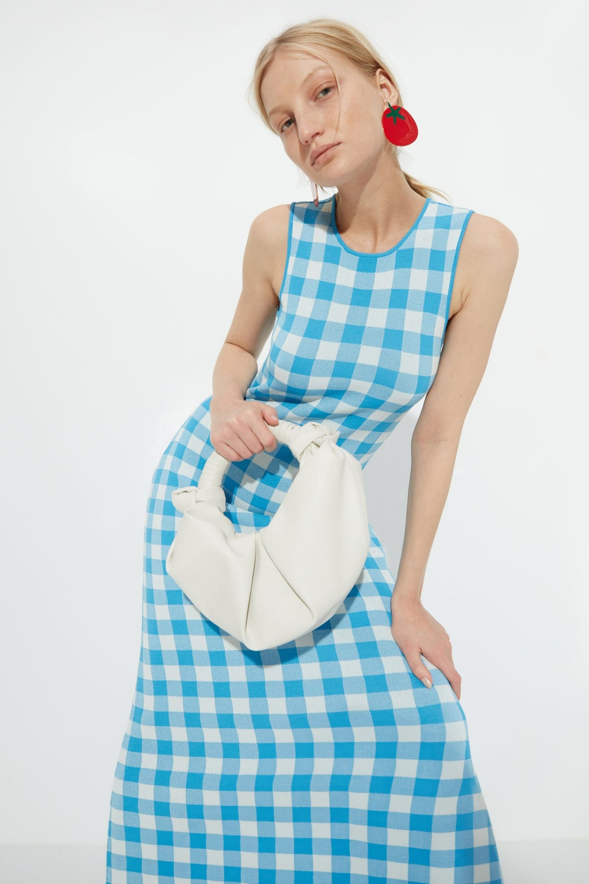 Knits By Axon Sleeveless Dress in Light Blue Gingham