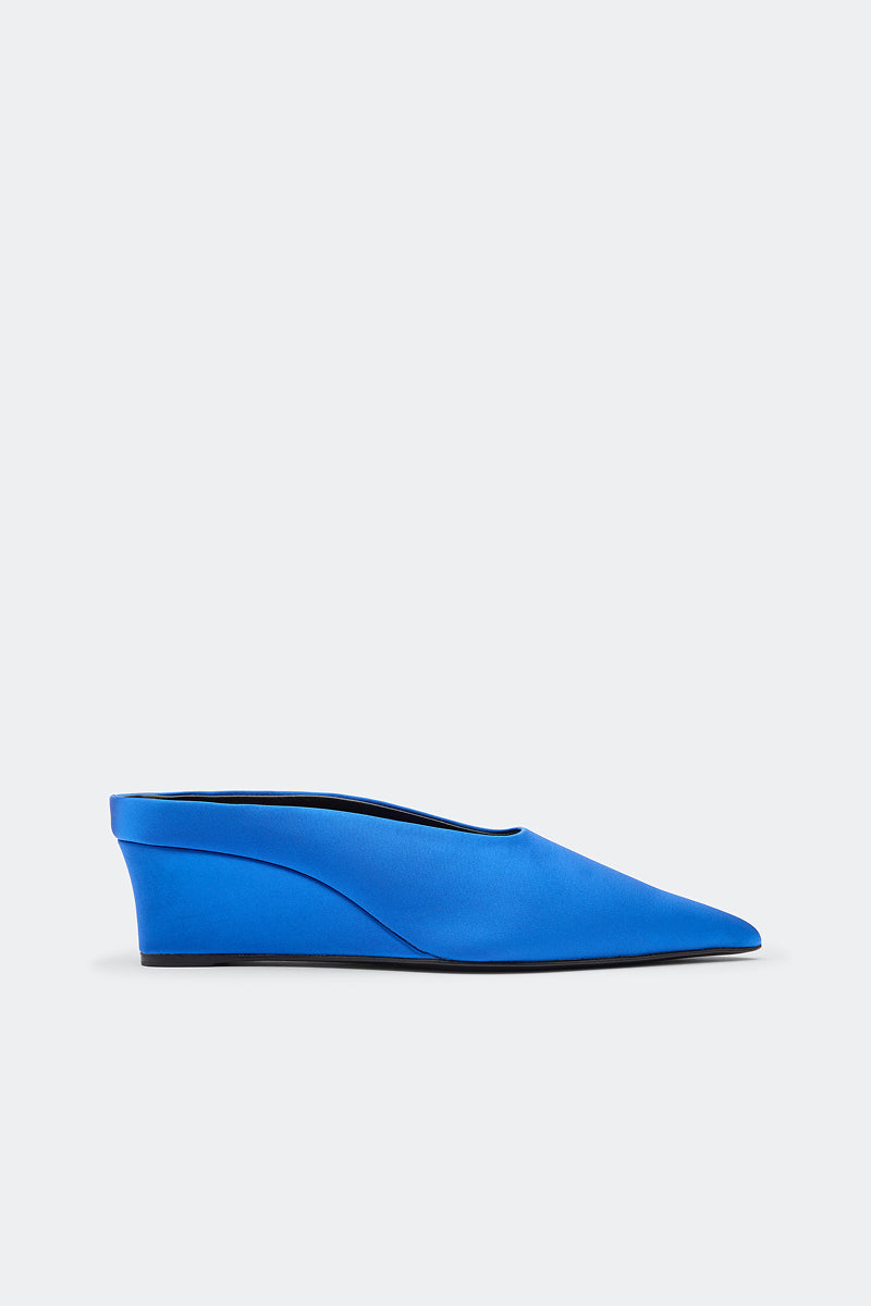 Satin Pointed Gala Wedge In Blue