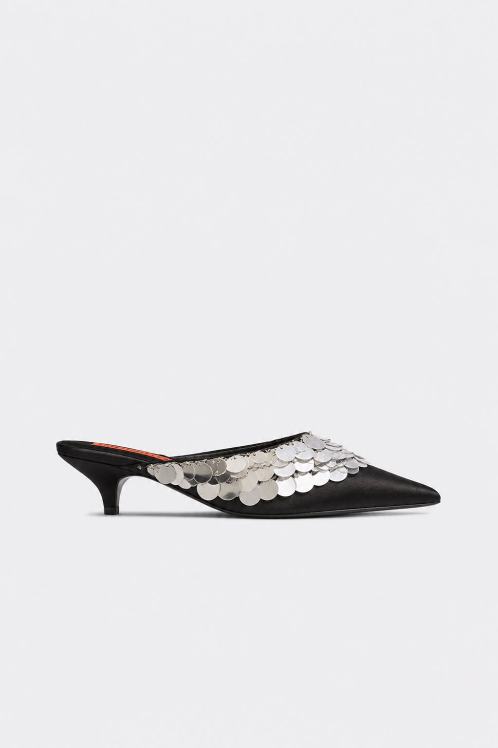 Sequin Arrow Mule In Black/Silver