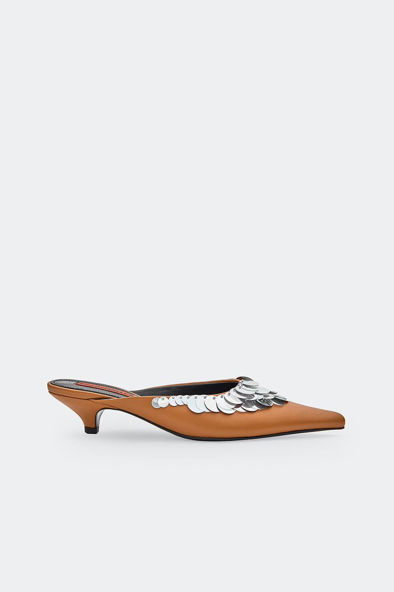 Sequin Arrow Mule In Chestnut/Silver