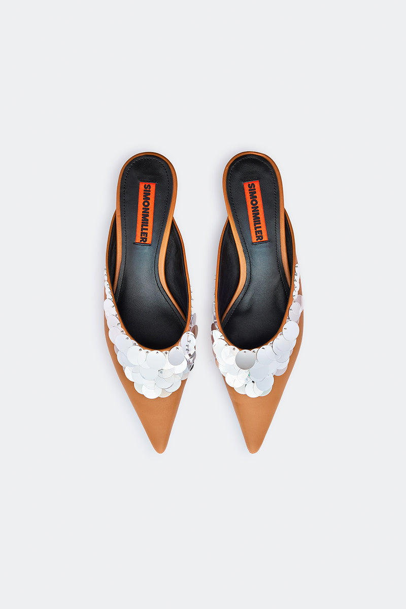 Sequin Arrow Mule In Chestnut/Silver