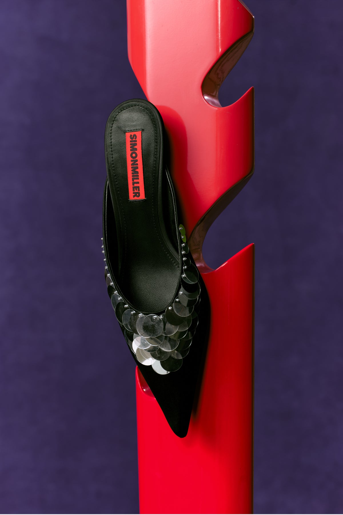 Sequin Arrow Mule In Black/Silver