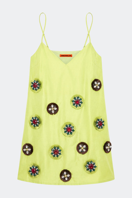 Sian Embellished Taffeta Mini Dress In Chartreuse