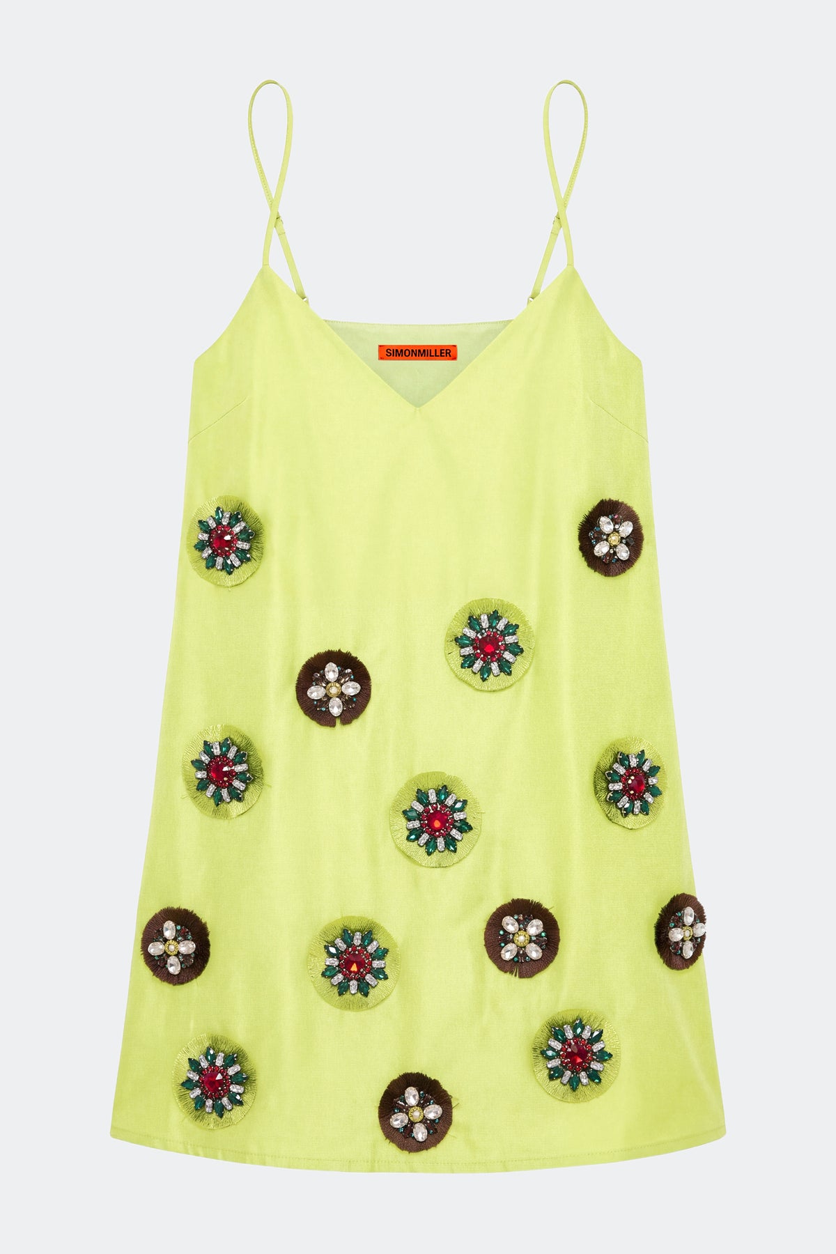 Sian Embellished Taffeta Mini Dress In Chartreuse