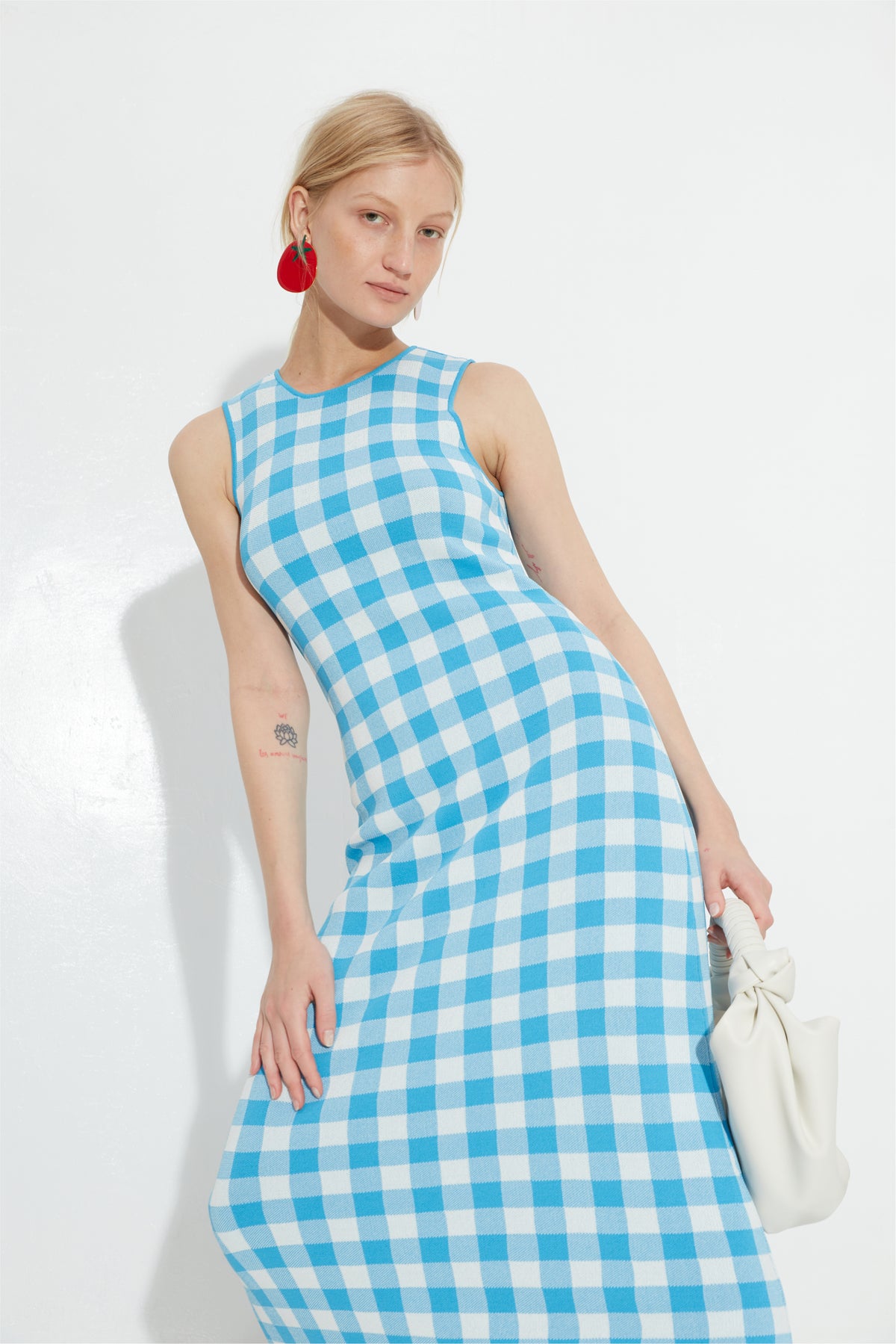 Knits By Axon Sleeveless Dress in Light Blue Gingham