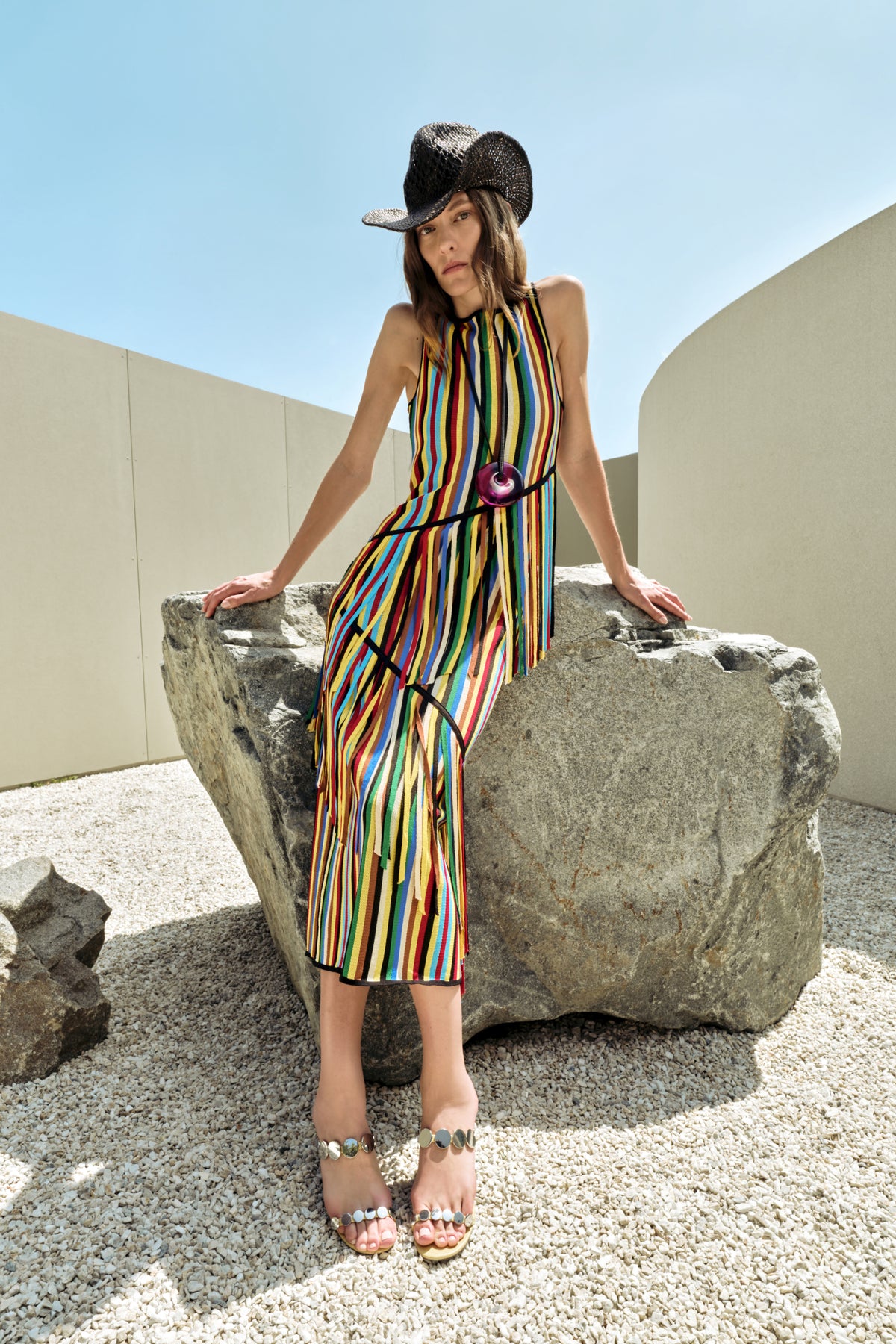 Spiral Knit Dress In Primary Stripe
