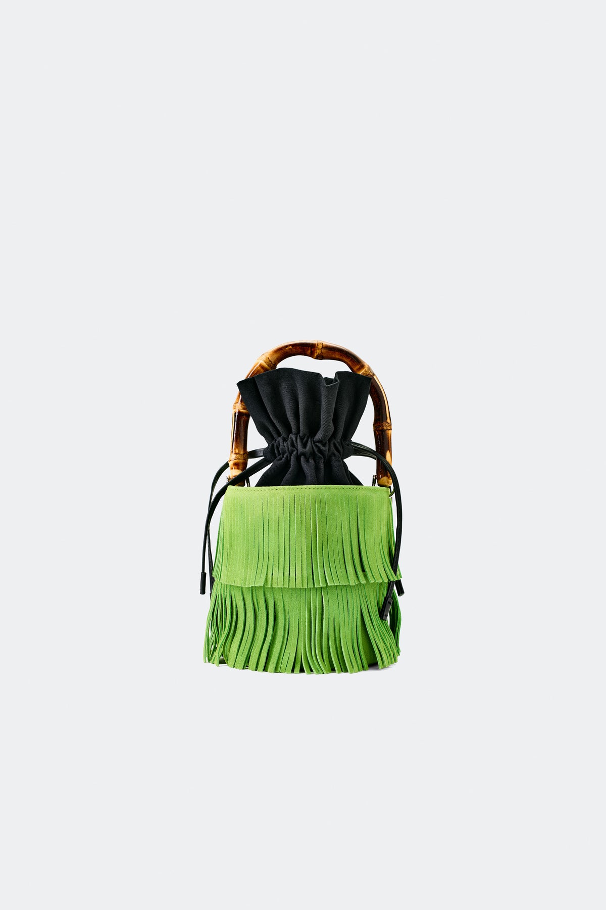 Tiki Fringe Suede Bag In Moss Green