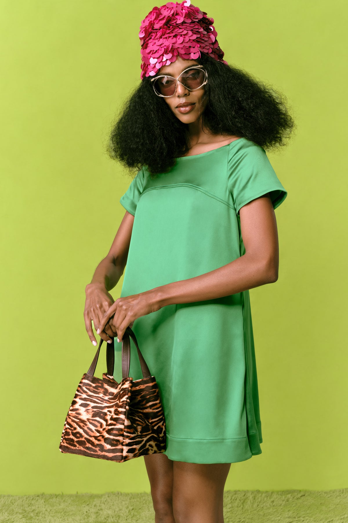 Taja Satin Mini Dress In Matcha