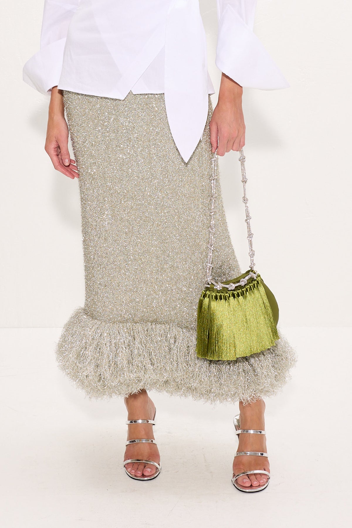Tassel Evening Knotty Bag In Moss Green