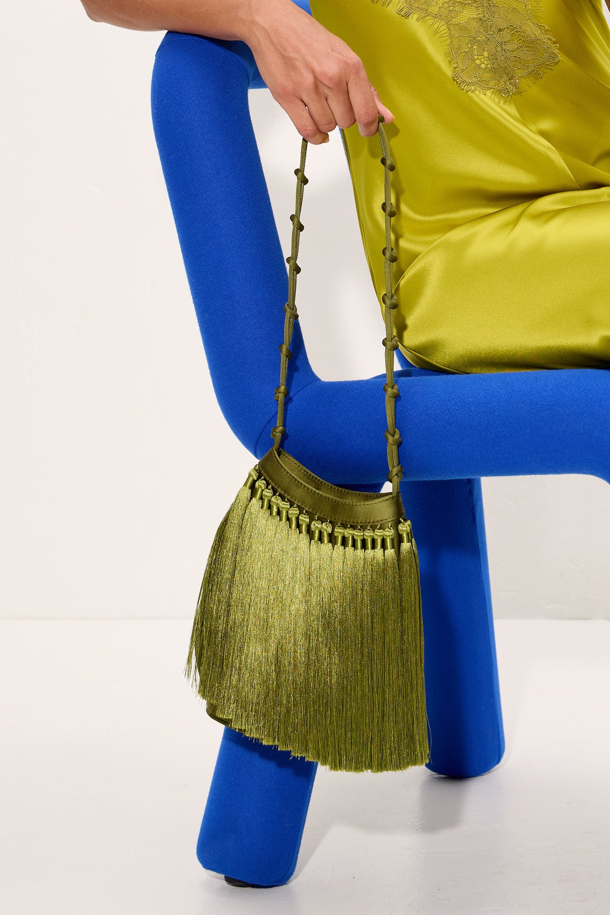 Tassel Knotty Bag In Moss Green