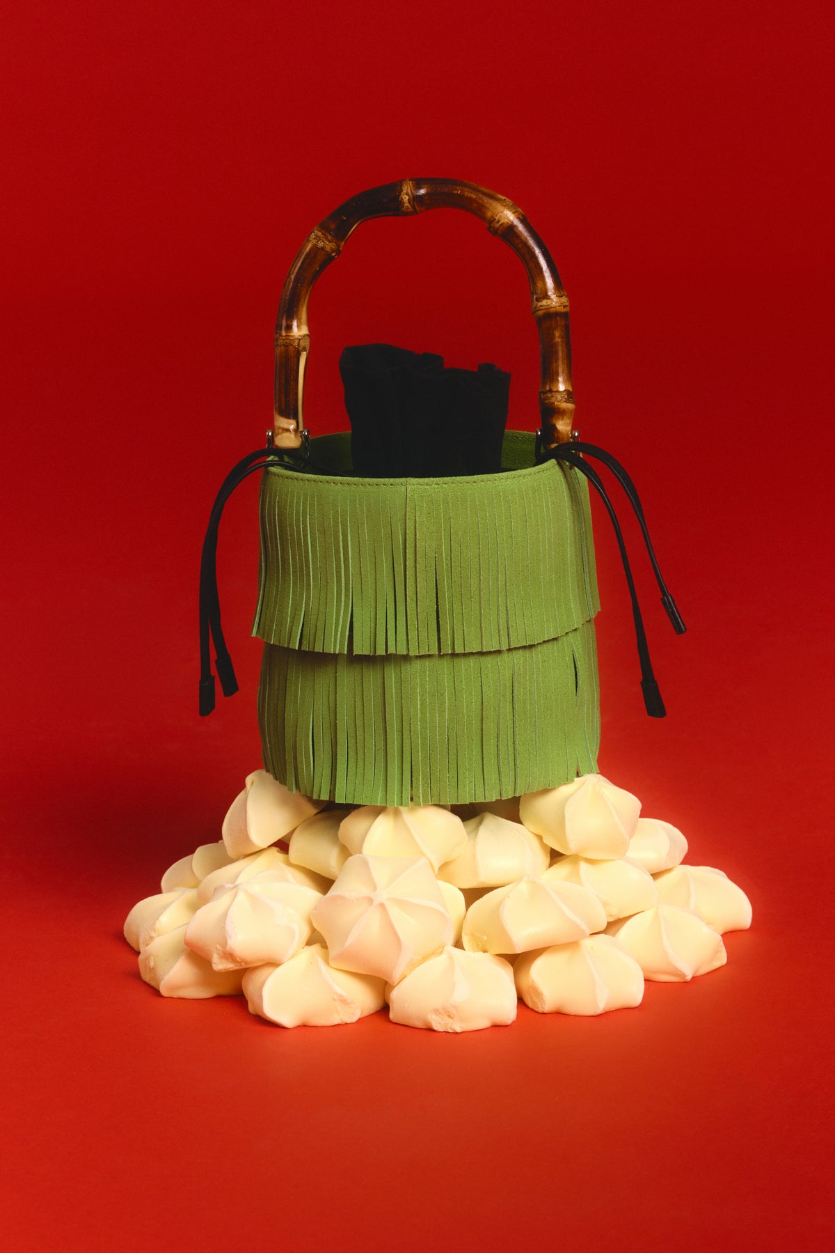 Tiki Fringe Suede Bag In Moss Green
