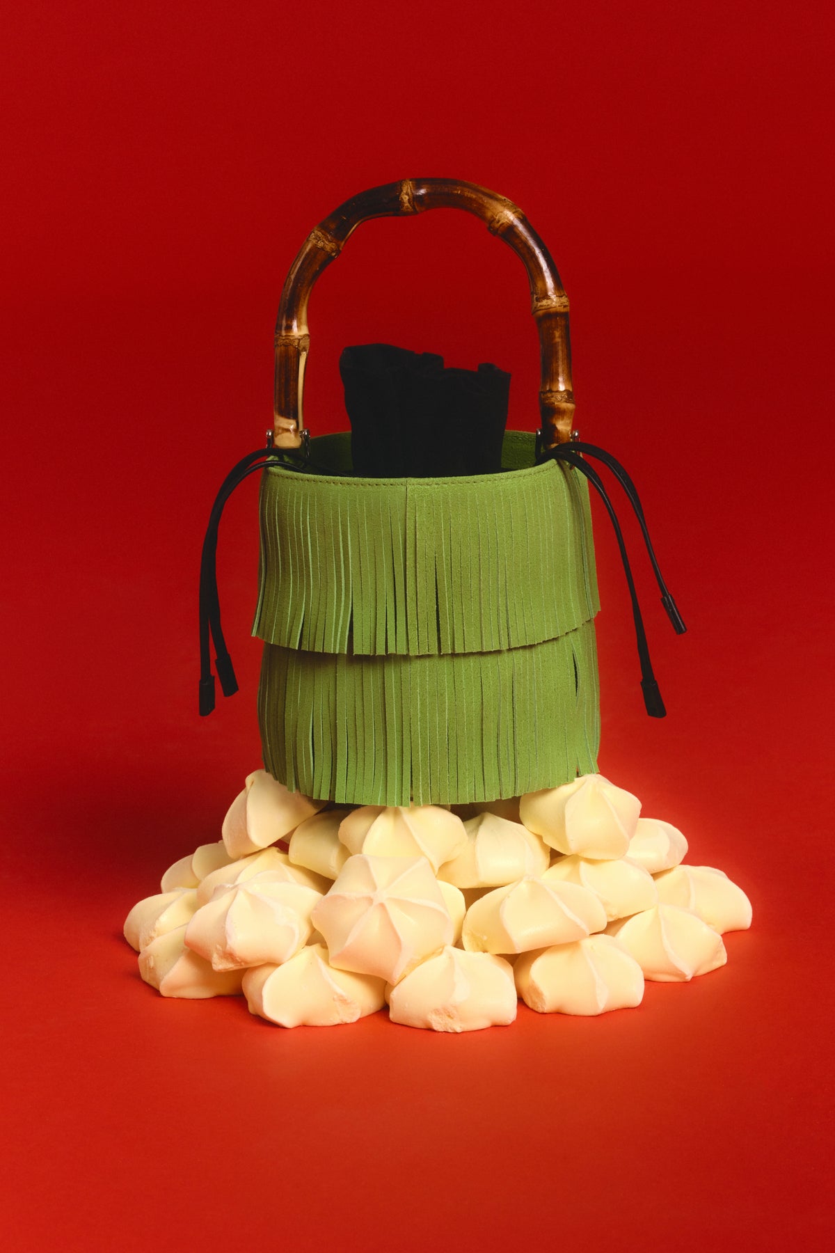 Tiki Fringe Suede Bag In Moss Green