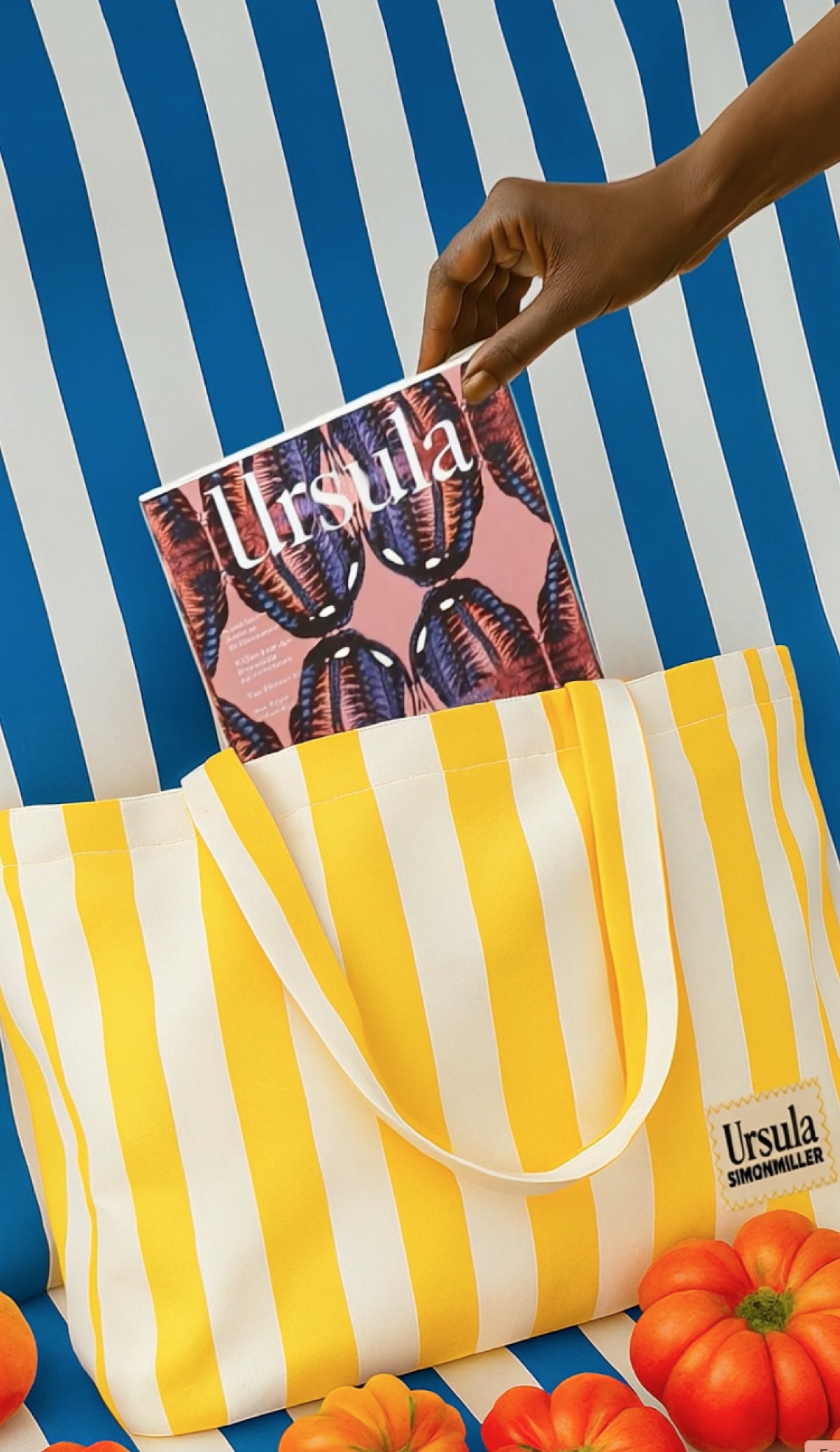 SM X URSULA TOTE IN SUNGOLD/ECRU STRIPE