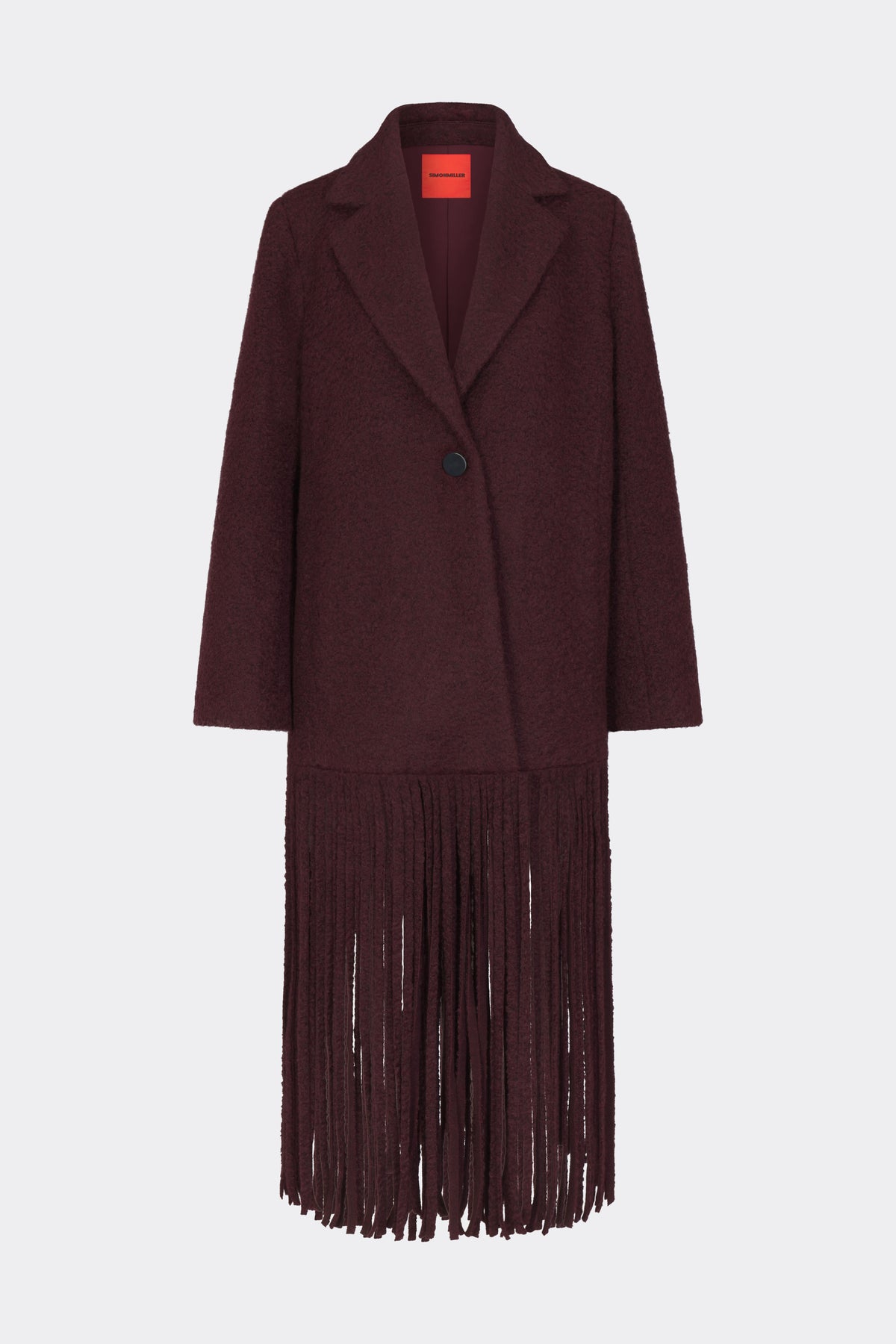 Vero Fringe Coat In Bordeaux