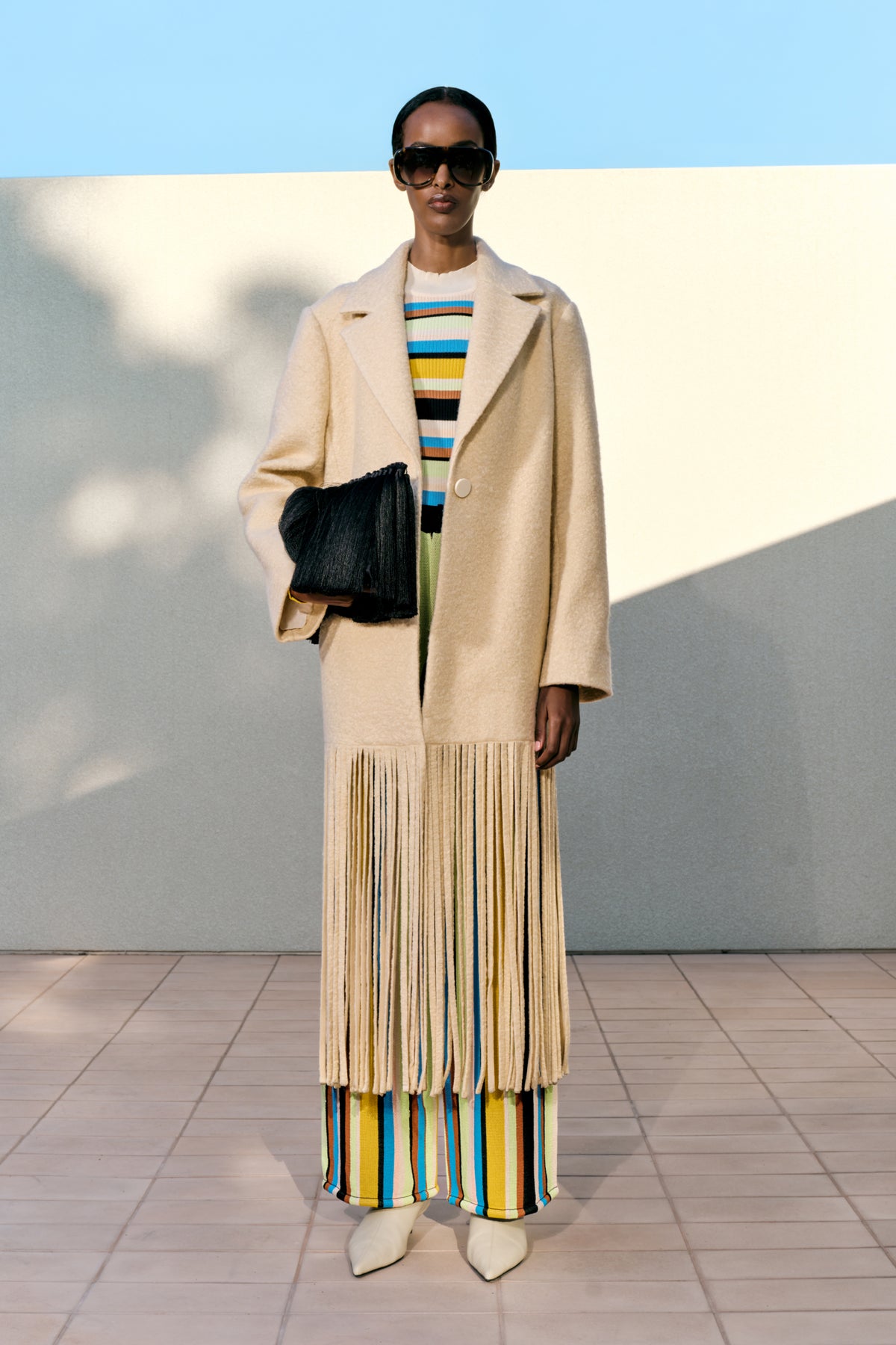 Vero Fringe Coat In Ivory