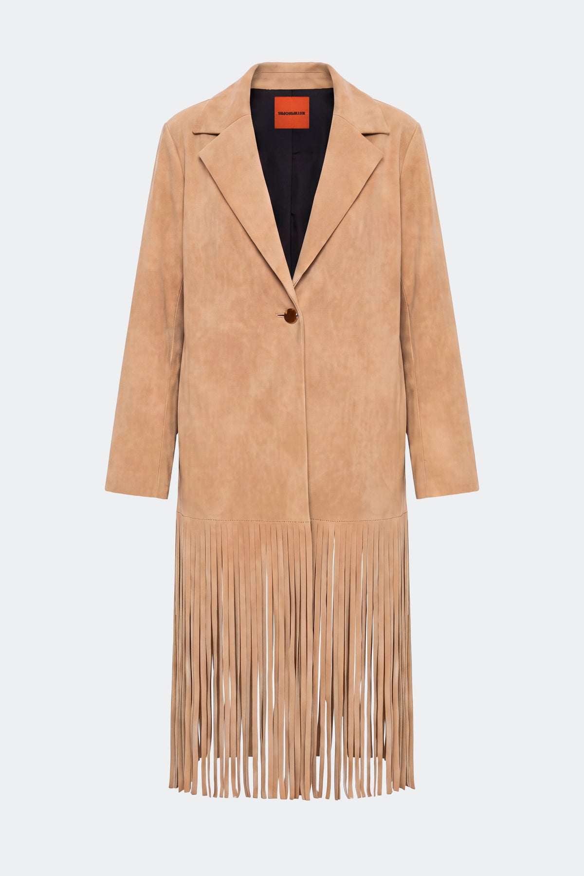 Vero Vegan Leather Fringe Coat In Sand