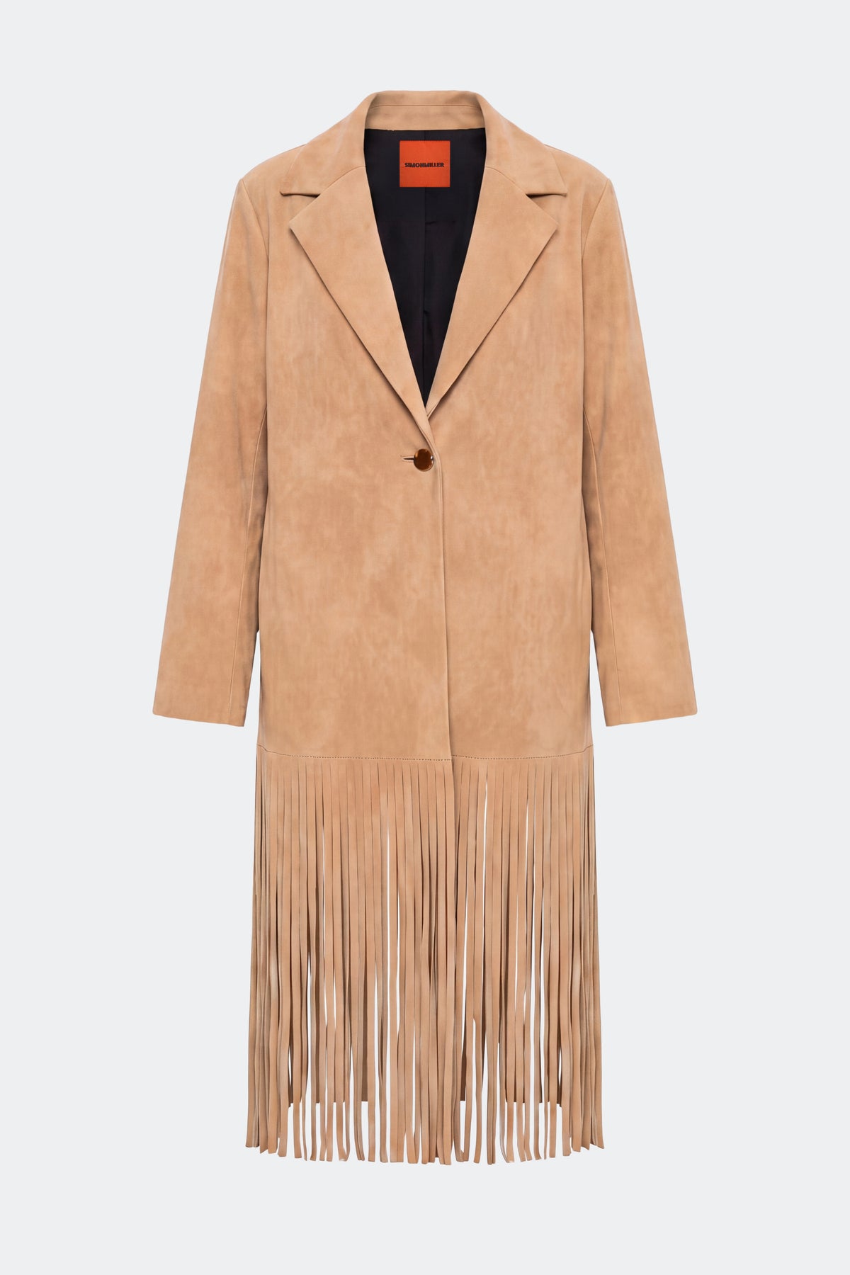 Vero Vegan Leather Fringe Coat In Sand