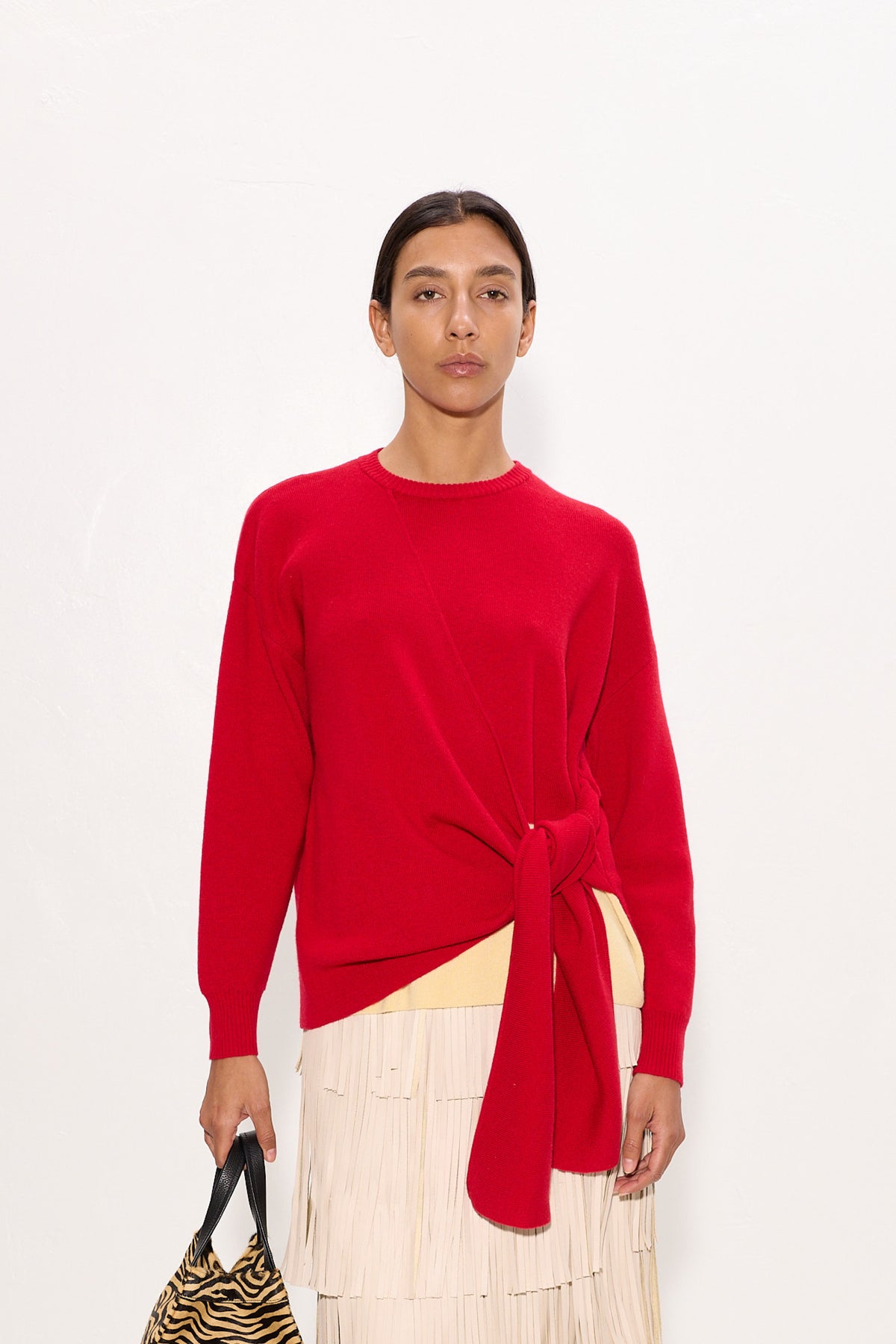 Vista Merino Blend Sweater In Butter/Classic Red