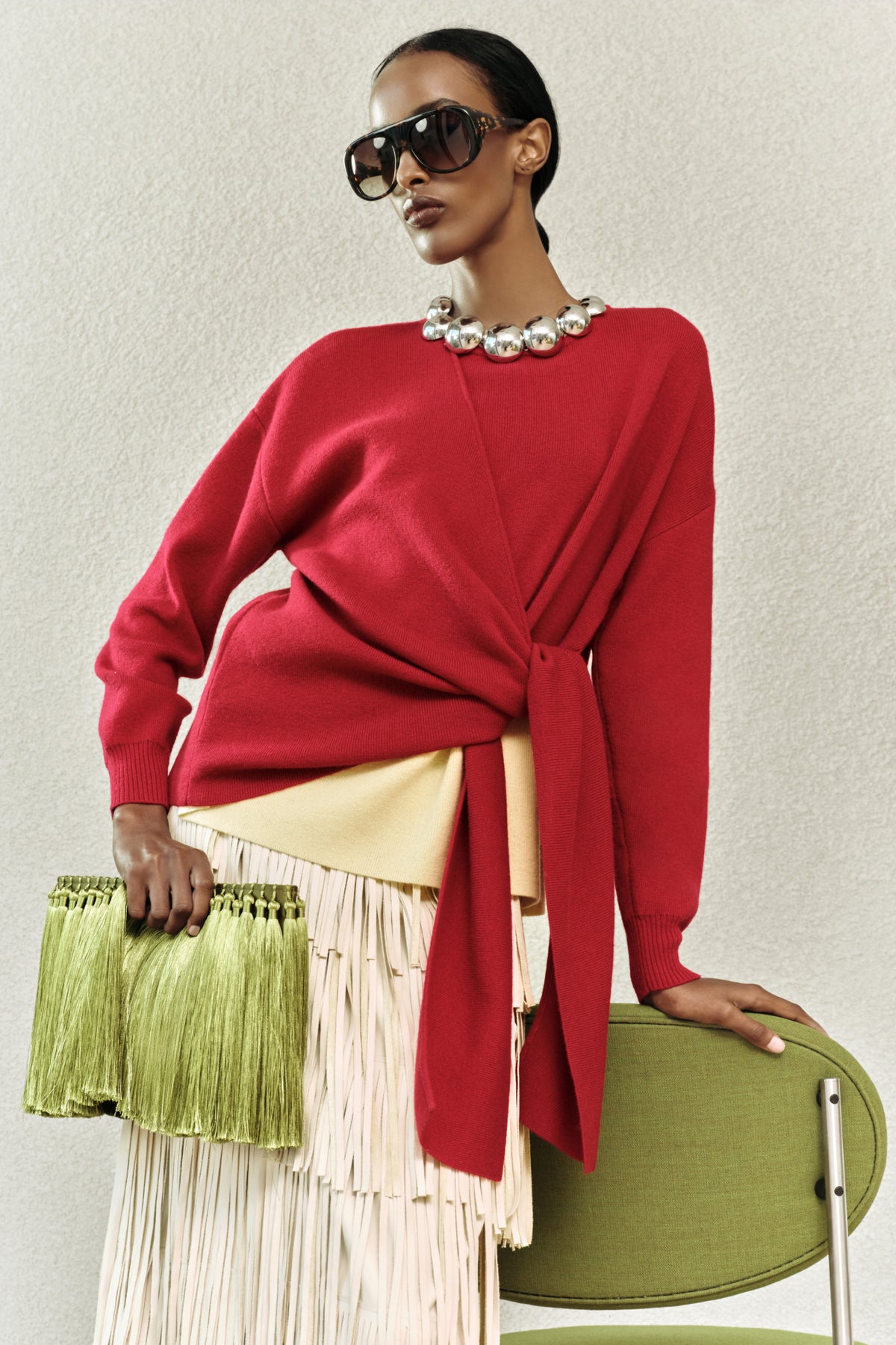 Vista Merino Blend Sweater In Butter/Classic Red