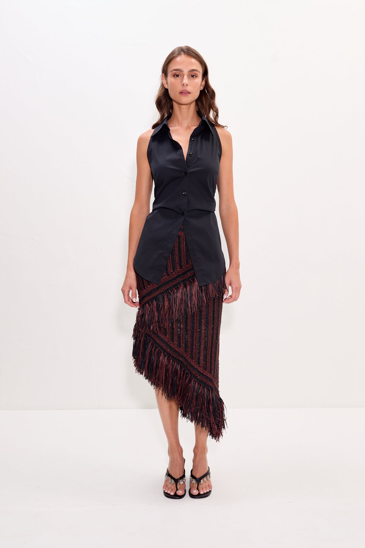 Beja Midi Skirt in Choco Brown/Black Combo