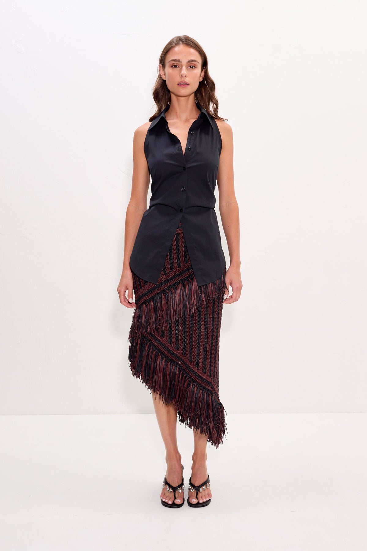 Beja Midi Skirt in Choco Brown/Black Combo
