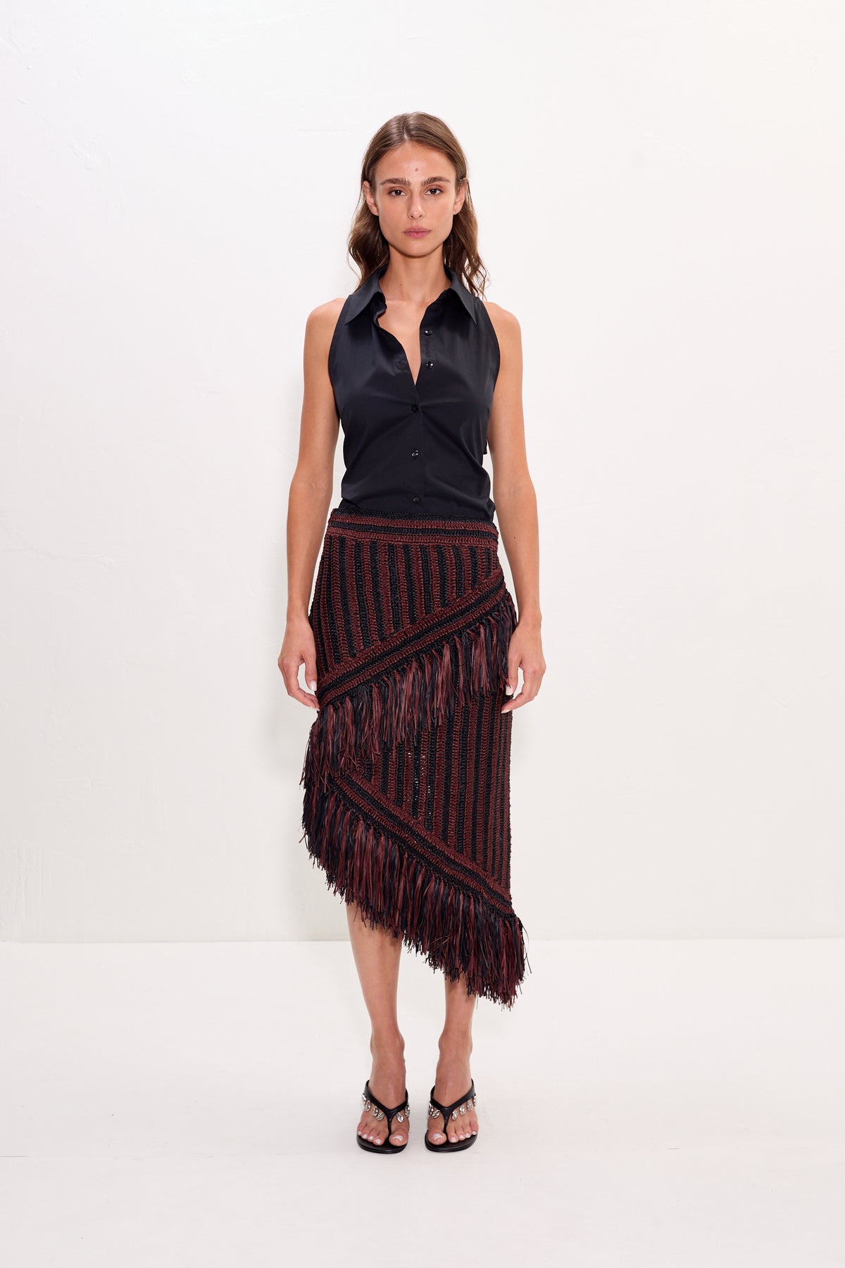 Beja Midi Skirt in Choco Brown/Black Combo