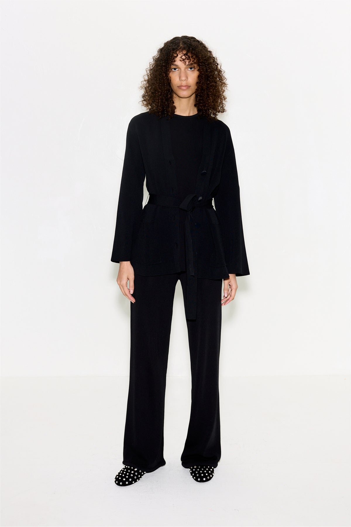 Max Belted Knit Cardigan in Black