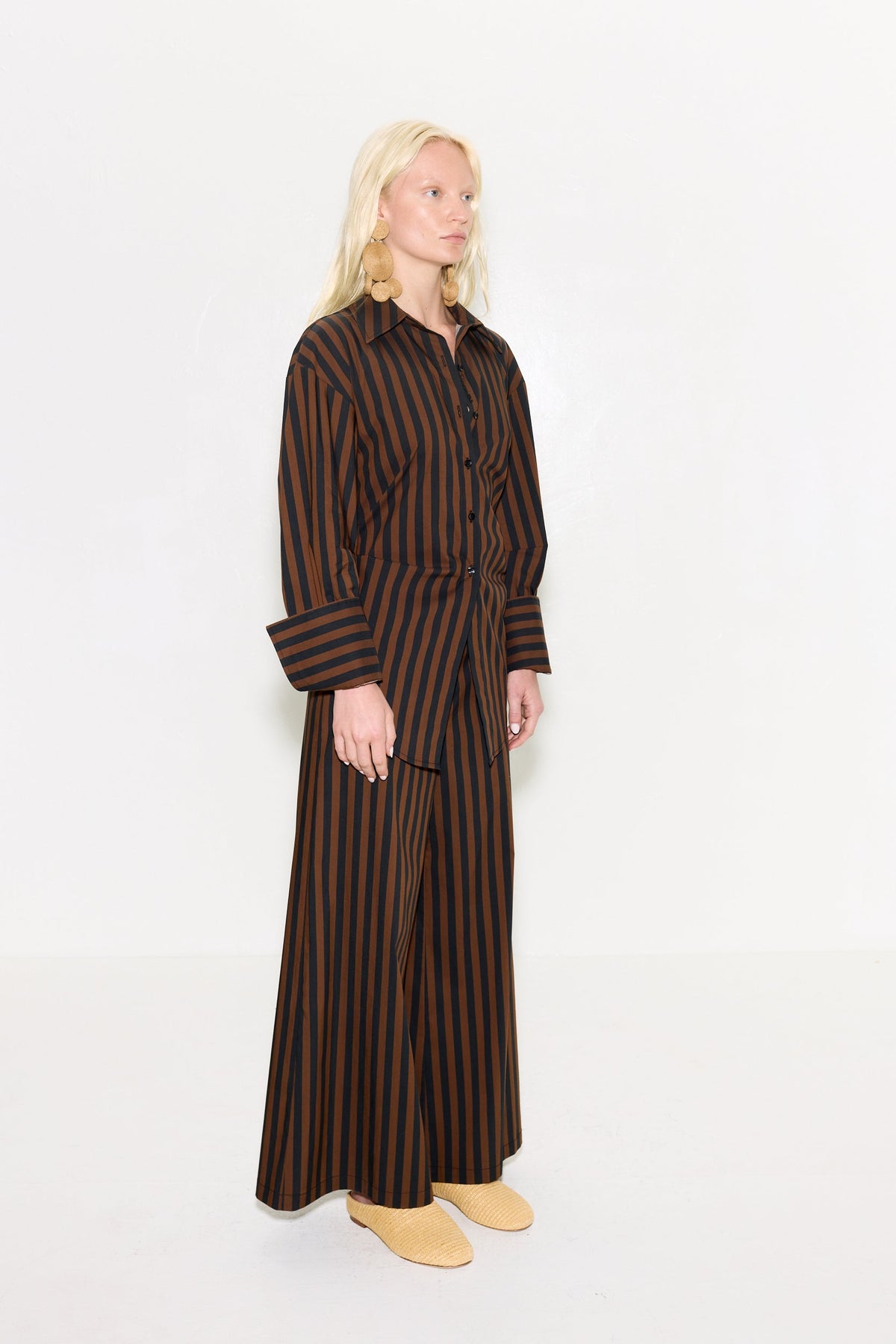 TONI POPLIN PANT IN BLACK/CHOCO BROWN STRIPE