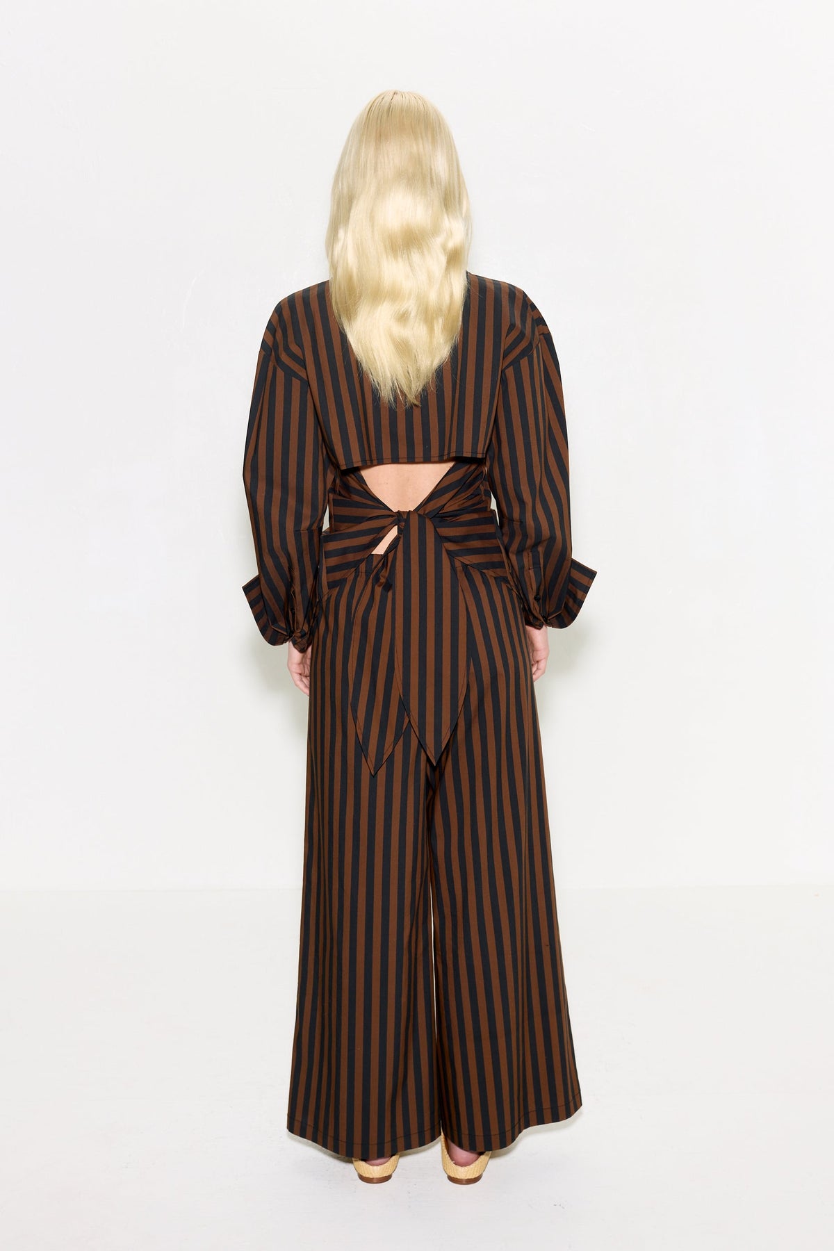 TONI POPLIN PANT IN BLACK/CHOCO BROWN STRIPE