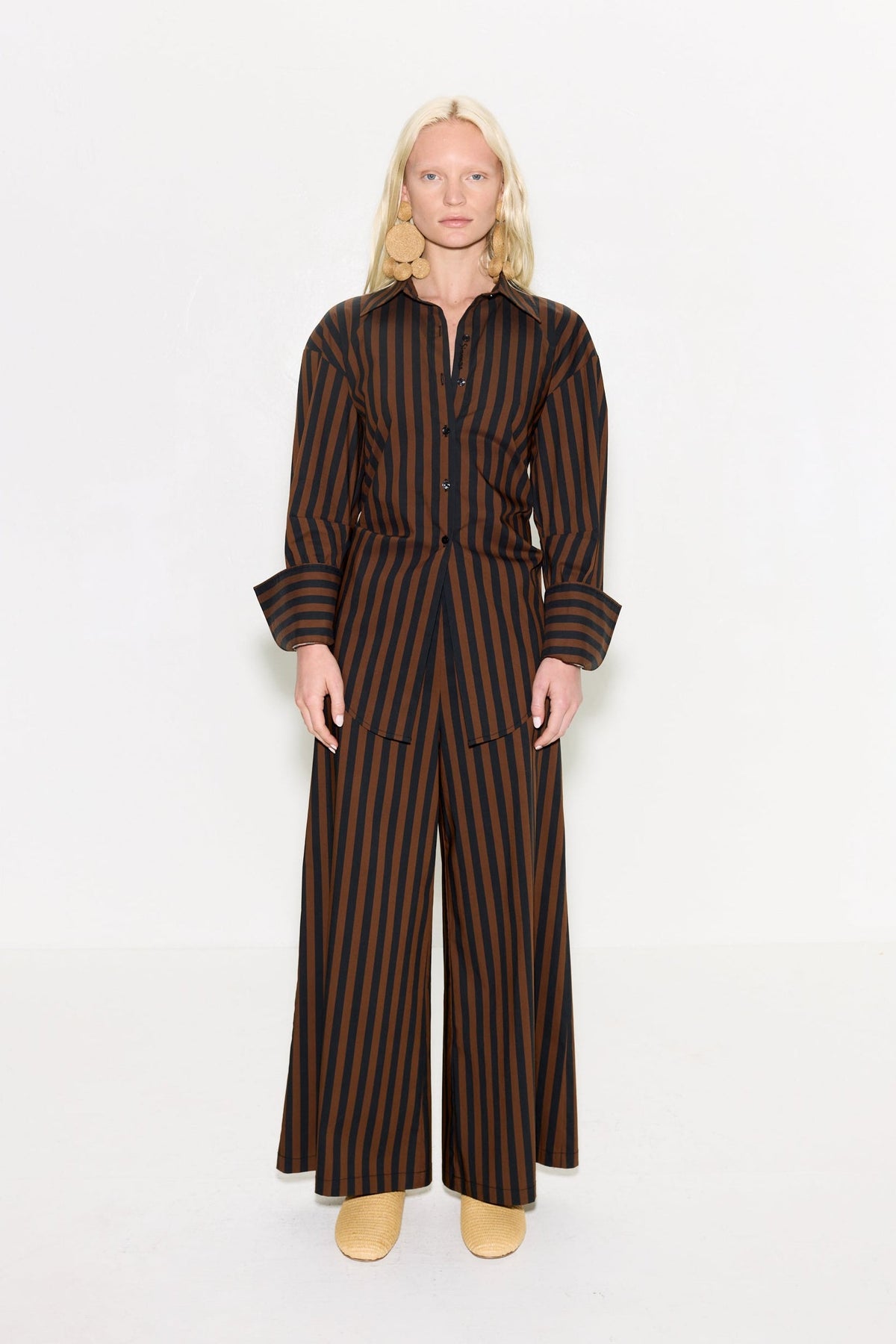 TONI POPLIN PANT IN BLACK/CHOCO BROWN STRIPE