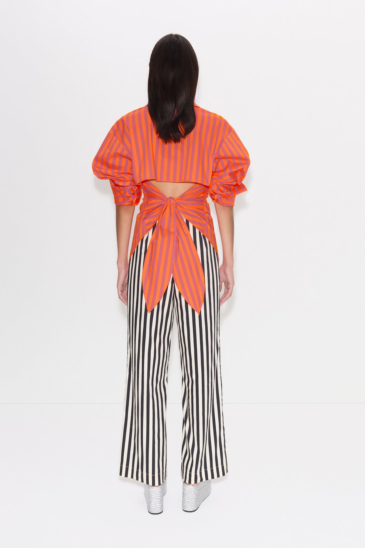 Loch Striped Poplin Button Up in Hibiscus/Tangerine Stripe