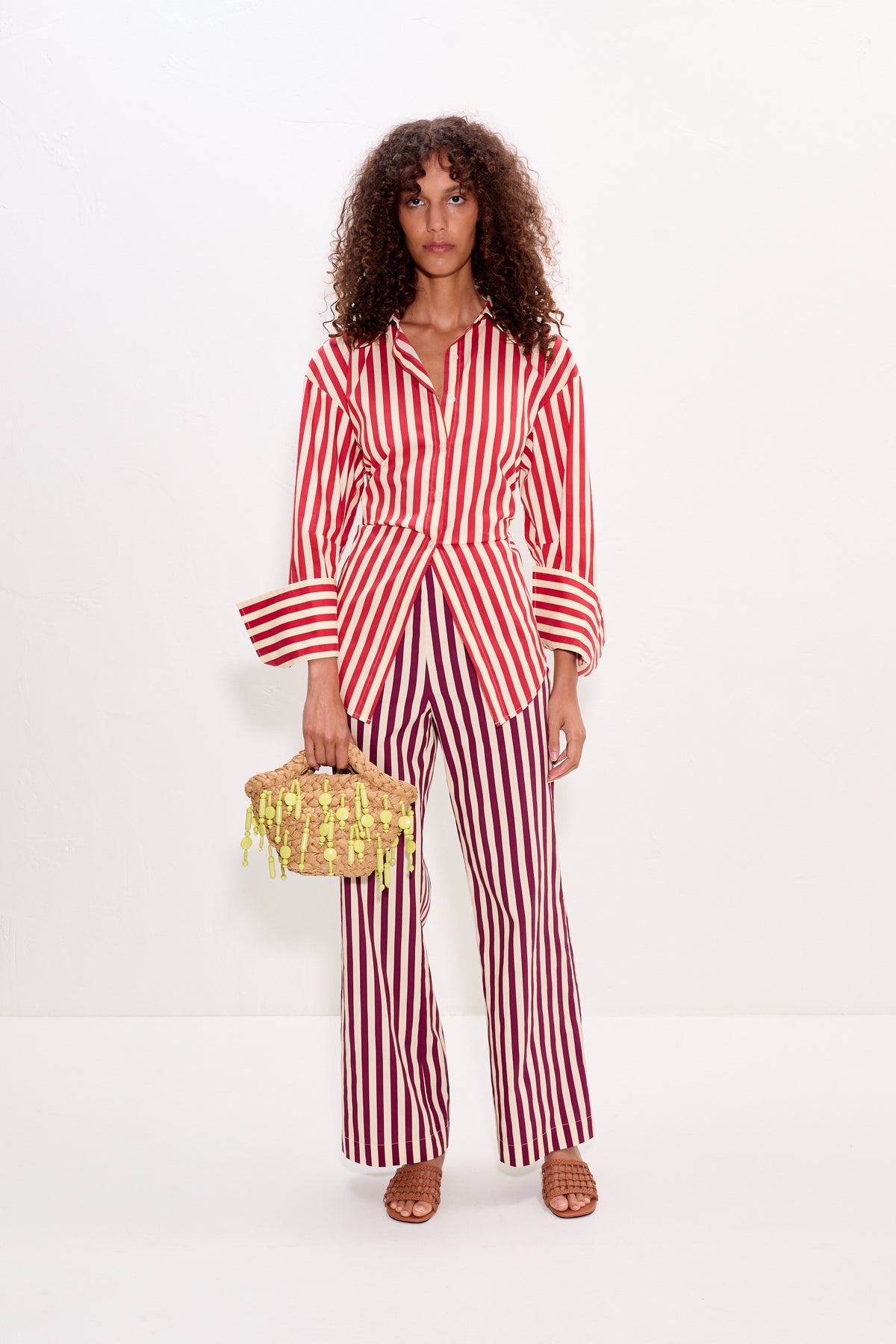 Loch Poplin Button Up in Venetian Red Stripe