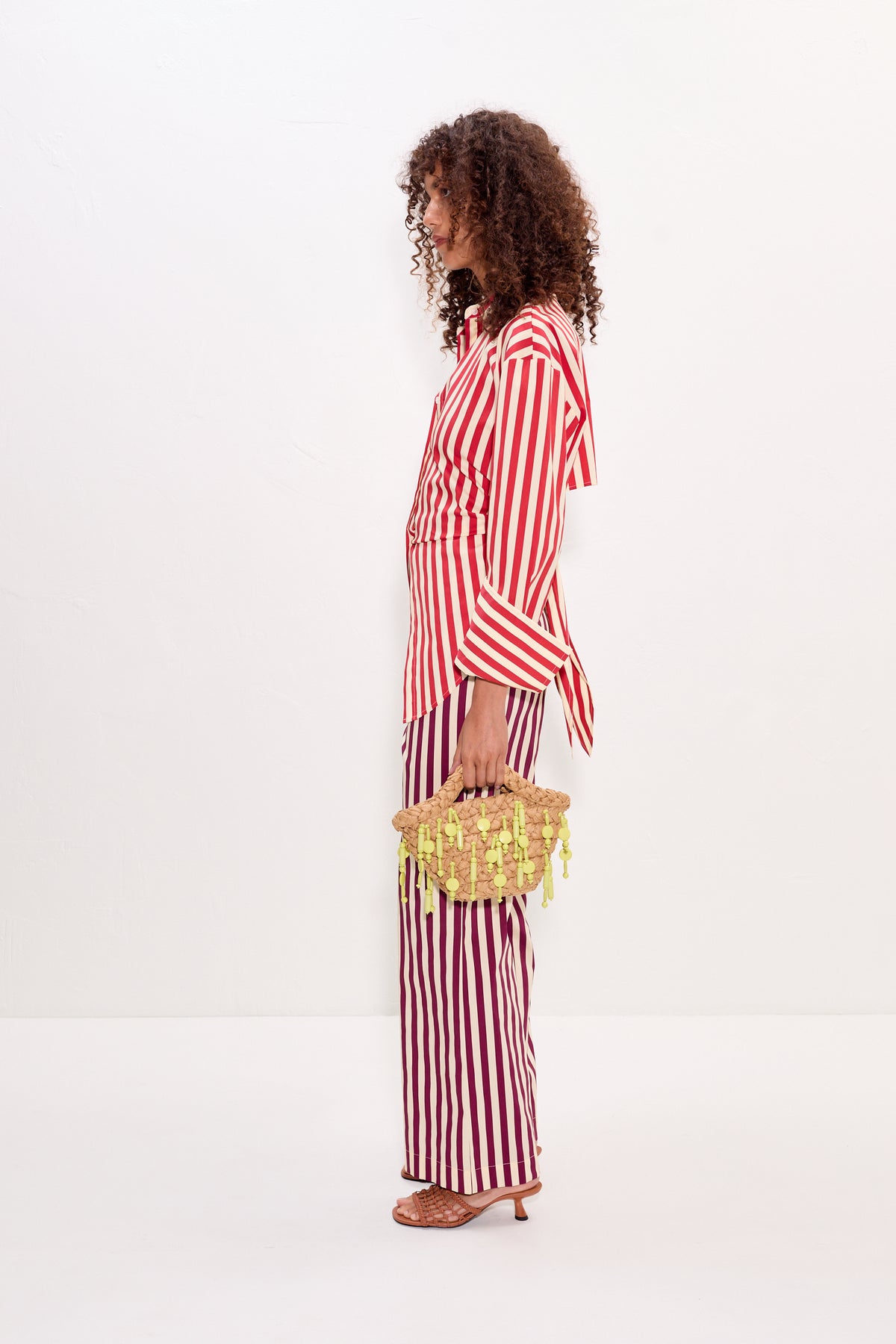 Pia Poplin Pant in Bordeaux Stripe