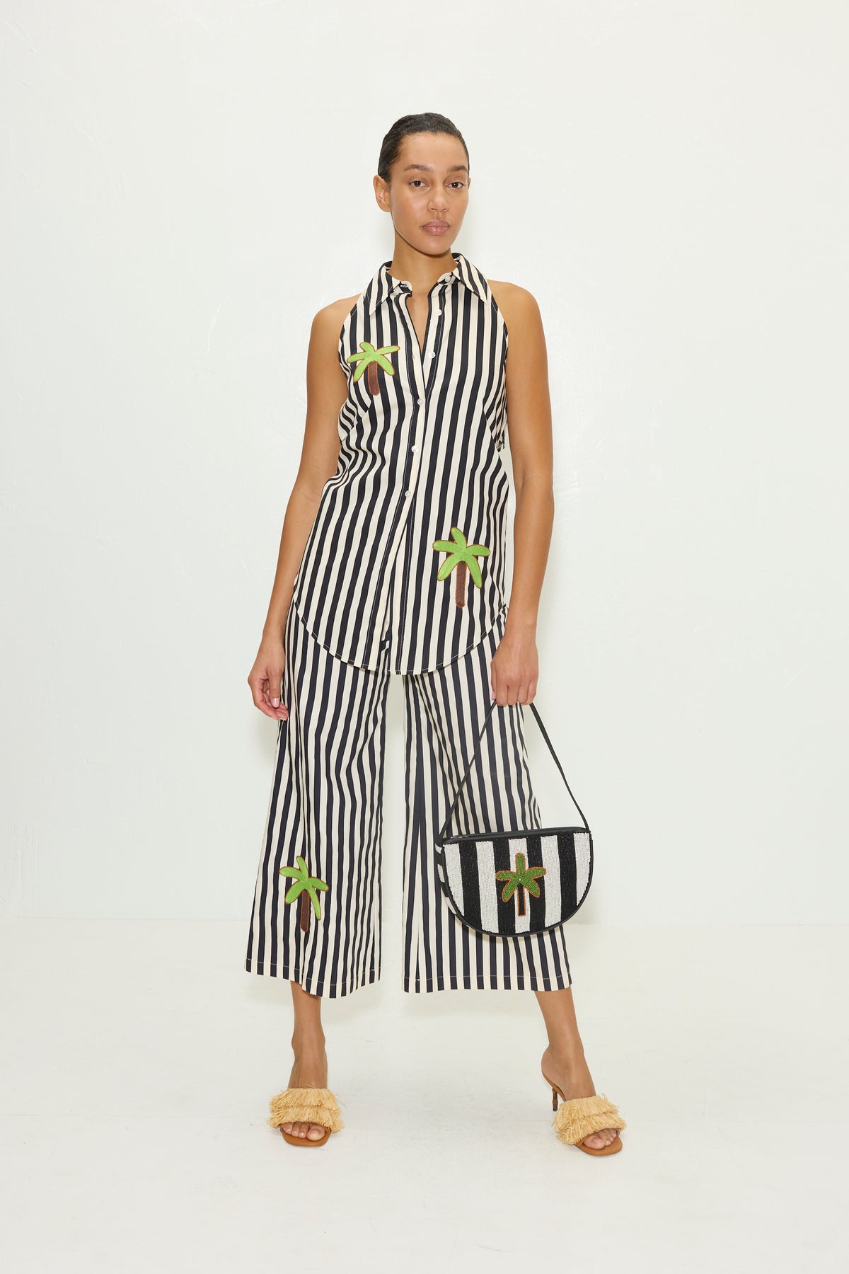 Ari Poplin Pant in Black/White Stripe