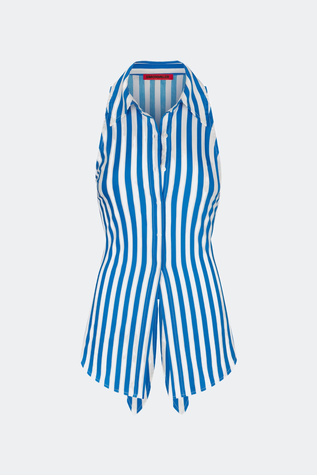 Loch Striped Sleeveless Poplin Button Up In Blue Stripe