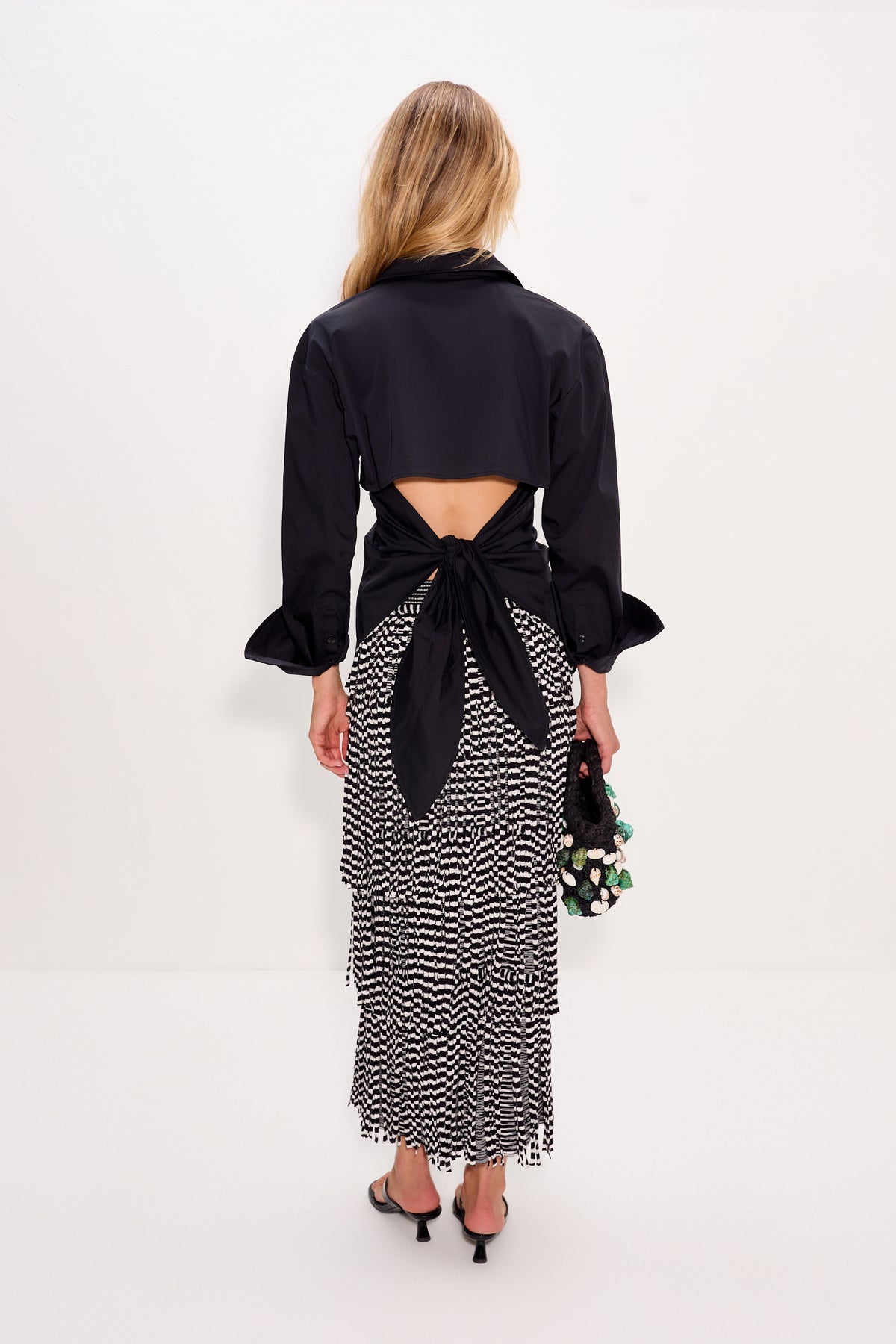 Za Za Knit Fringe Skirt In Black/White Space Dye