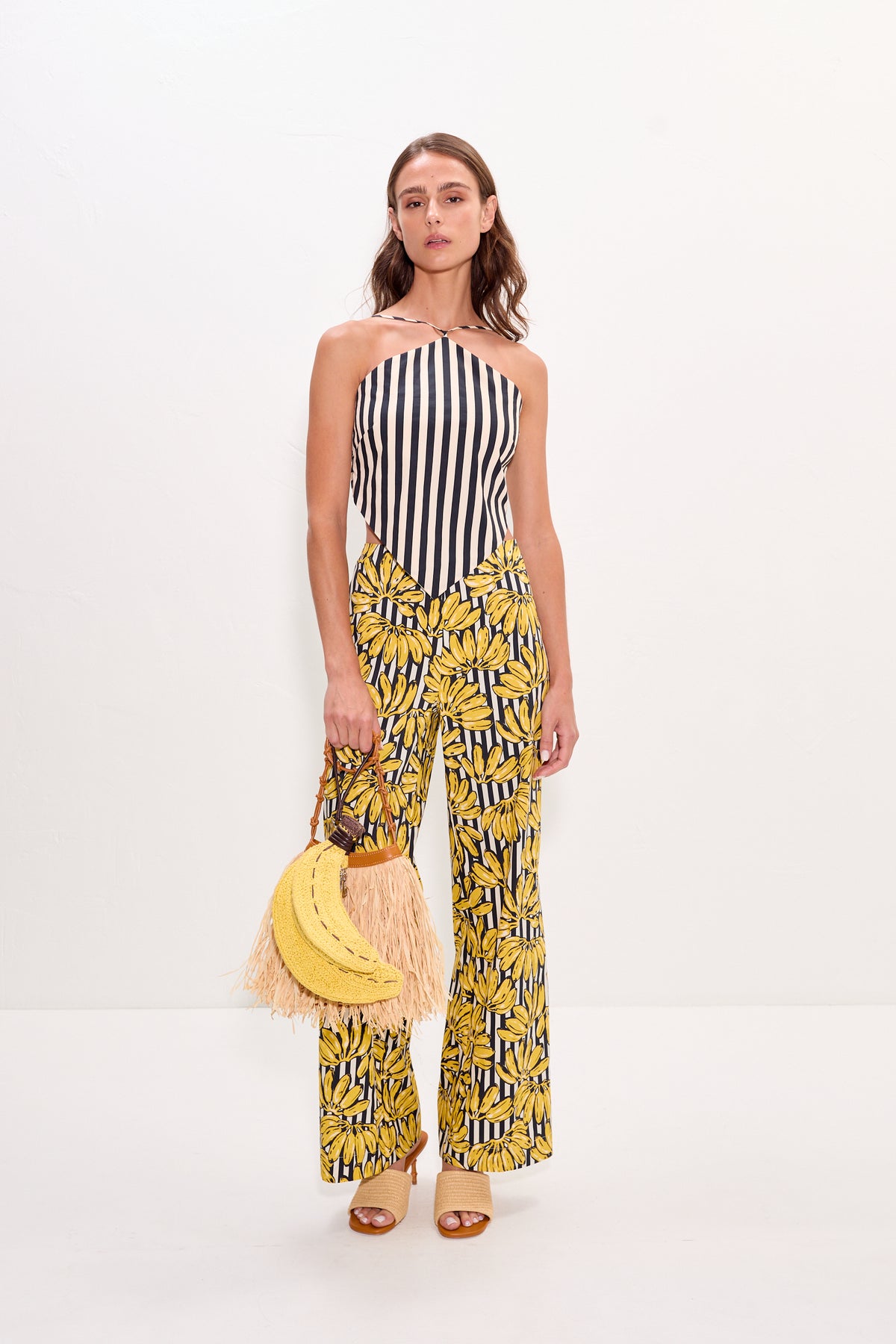 Pia Poplin Pant in Banana Stripe