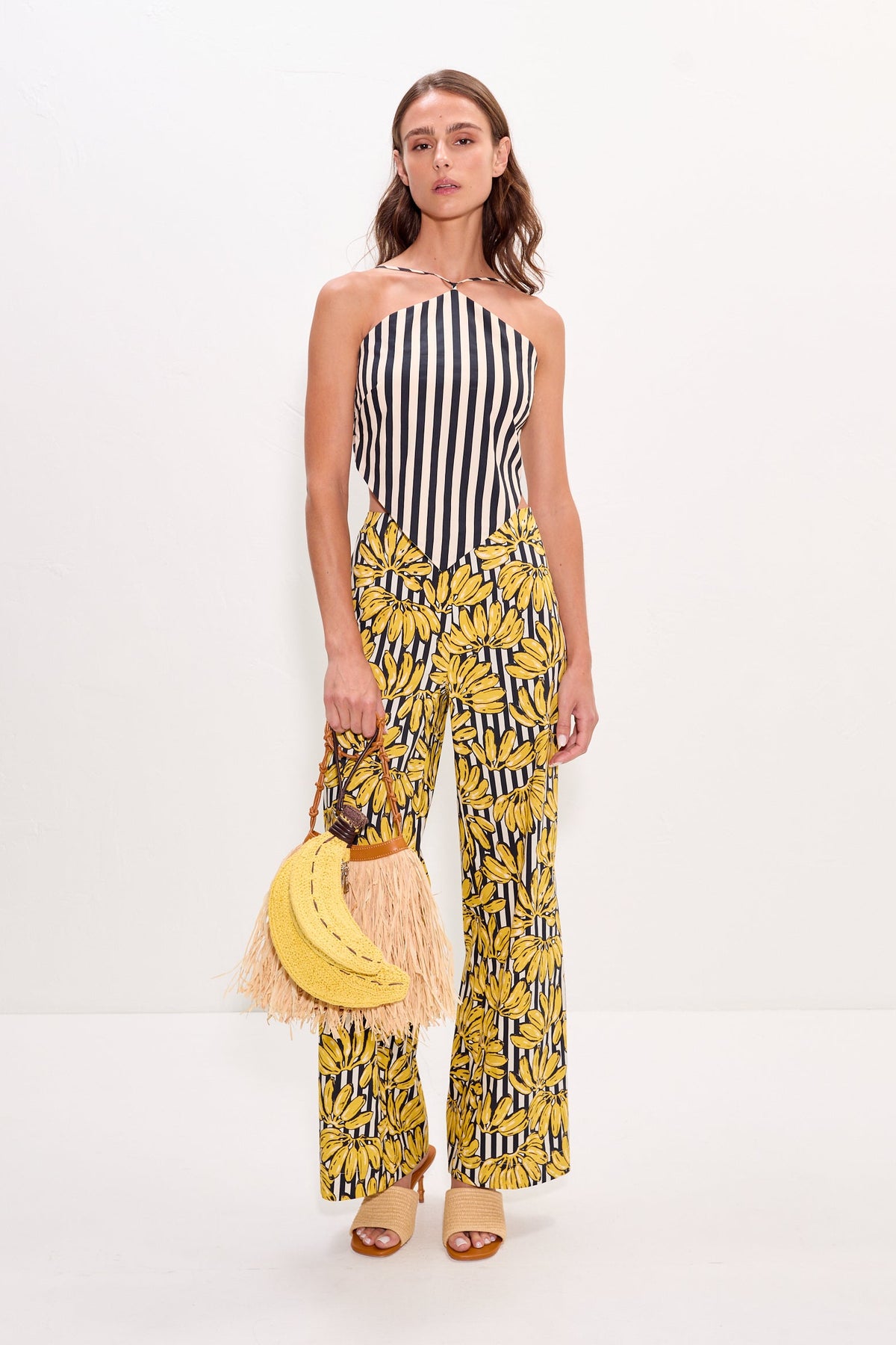 Pia Poplin Pant in Banana Stripe