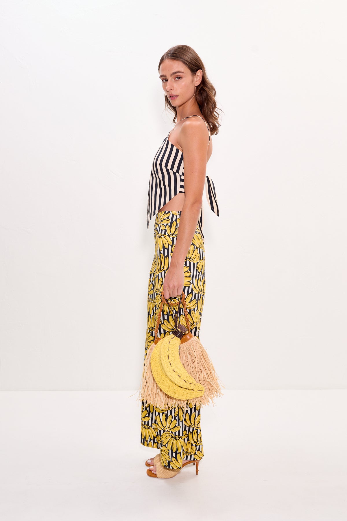 Pia Poplin Pant in Banana Stripe